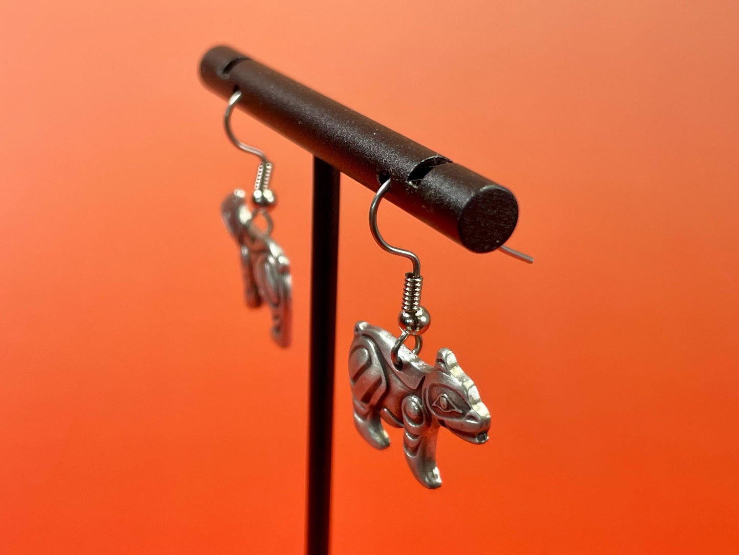 Beautiful indigenous first nations Pewter Bear earrings