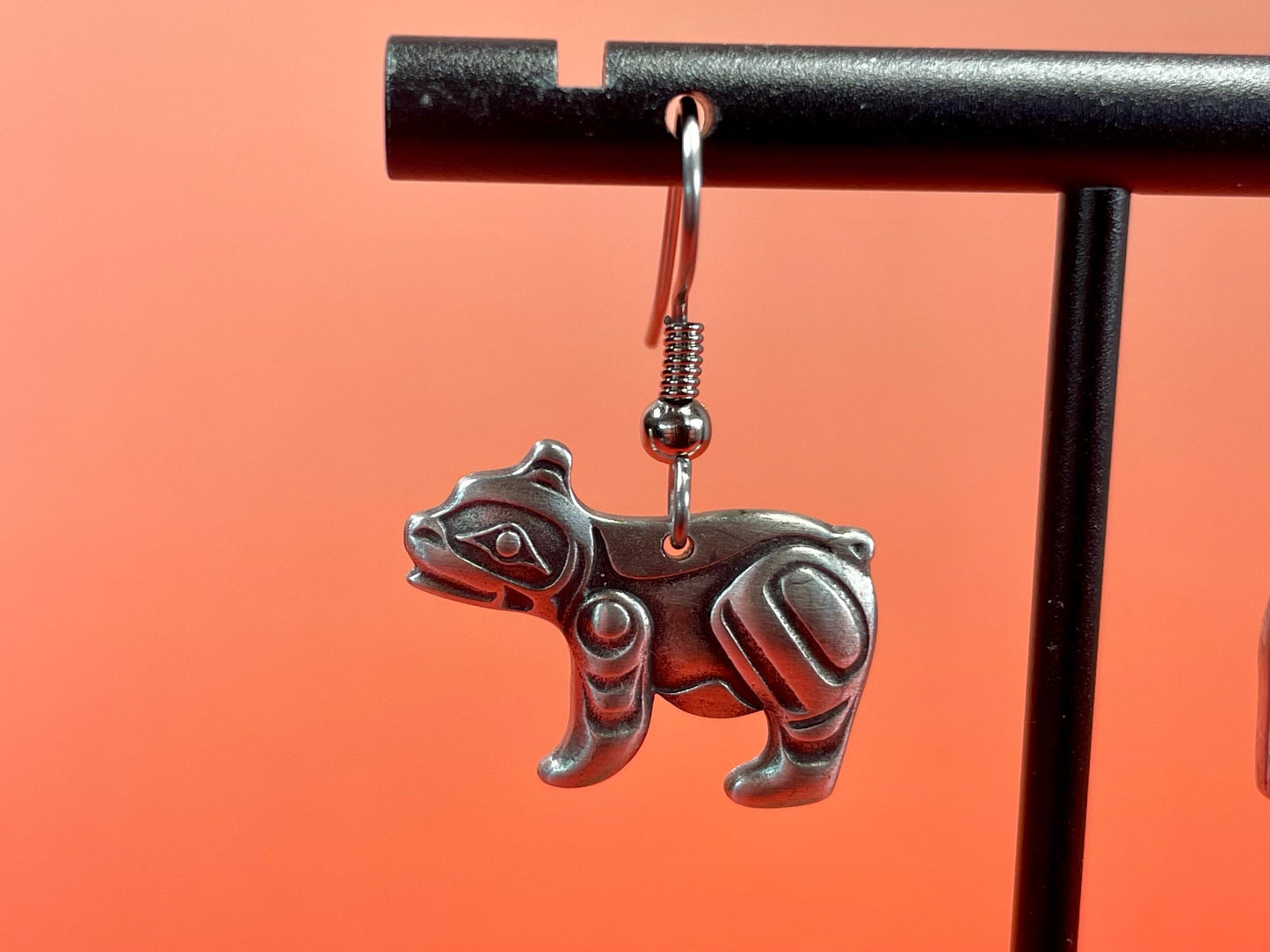 Beautiful indigenous first nations Pewter Bear earrings