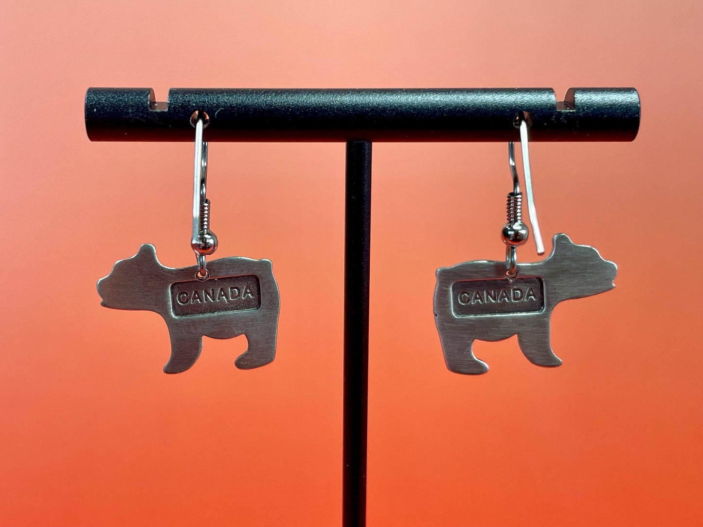 Beautiful indigenous first nations Pewter Bear earrings