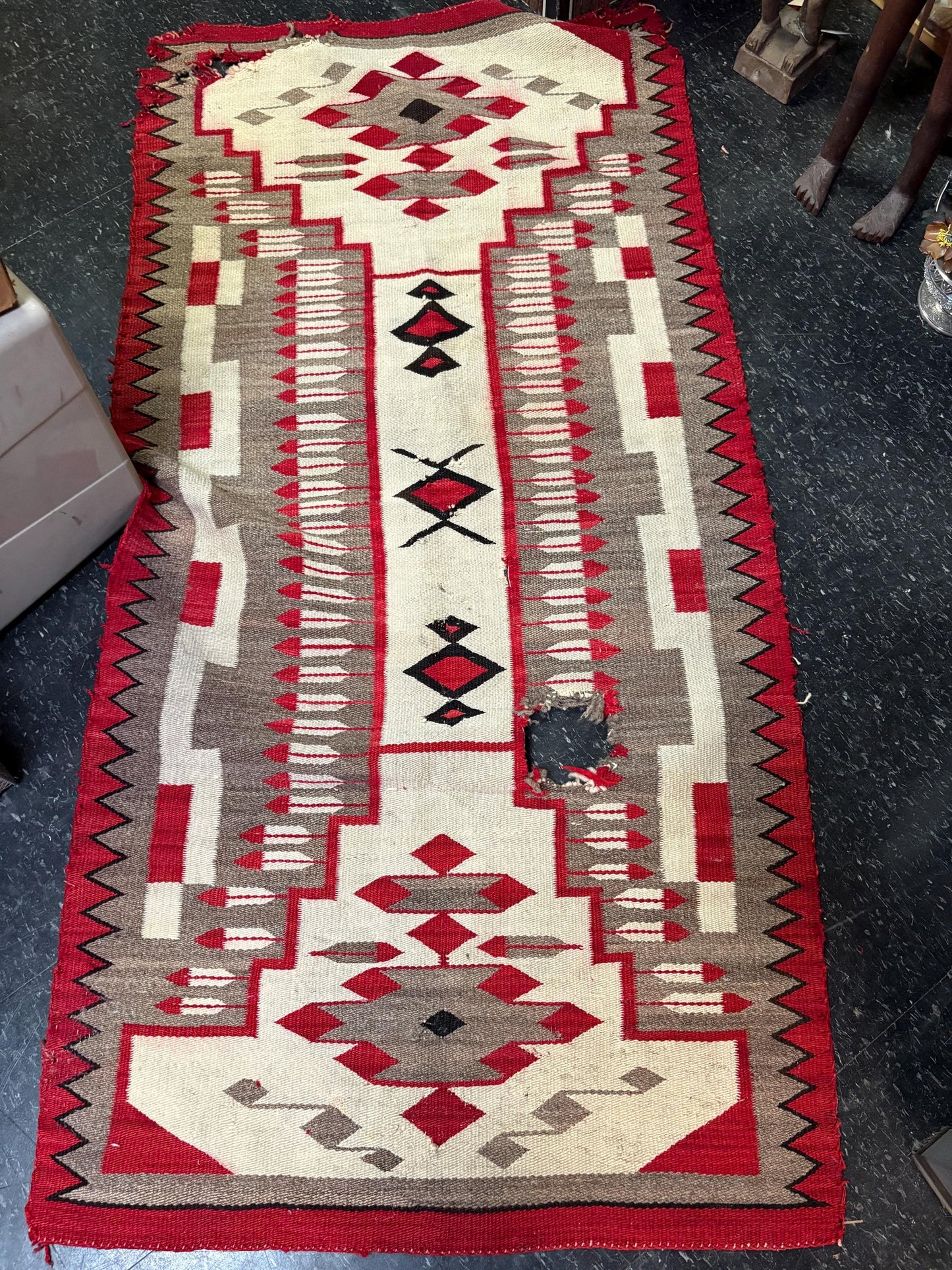 rare 68 x 34 inch early 19 century American indigenous First Nations woven trade blanket with damage important piece of navajo history -