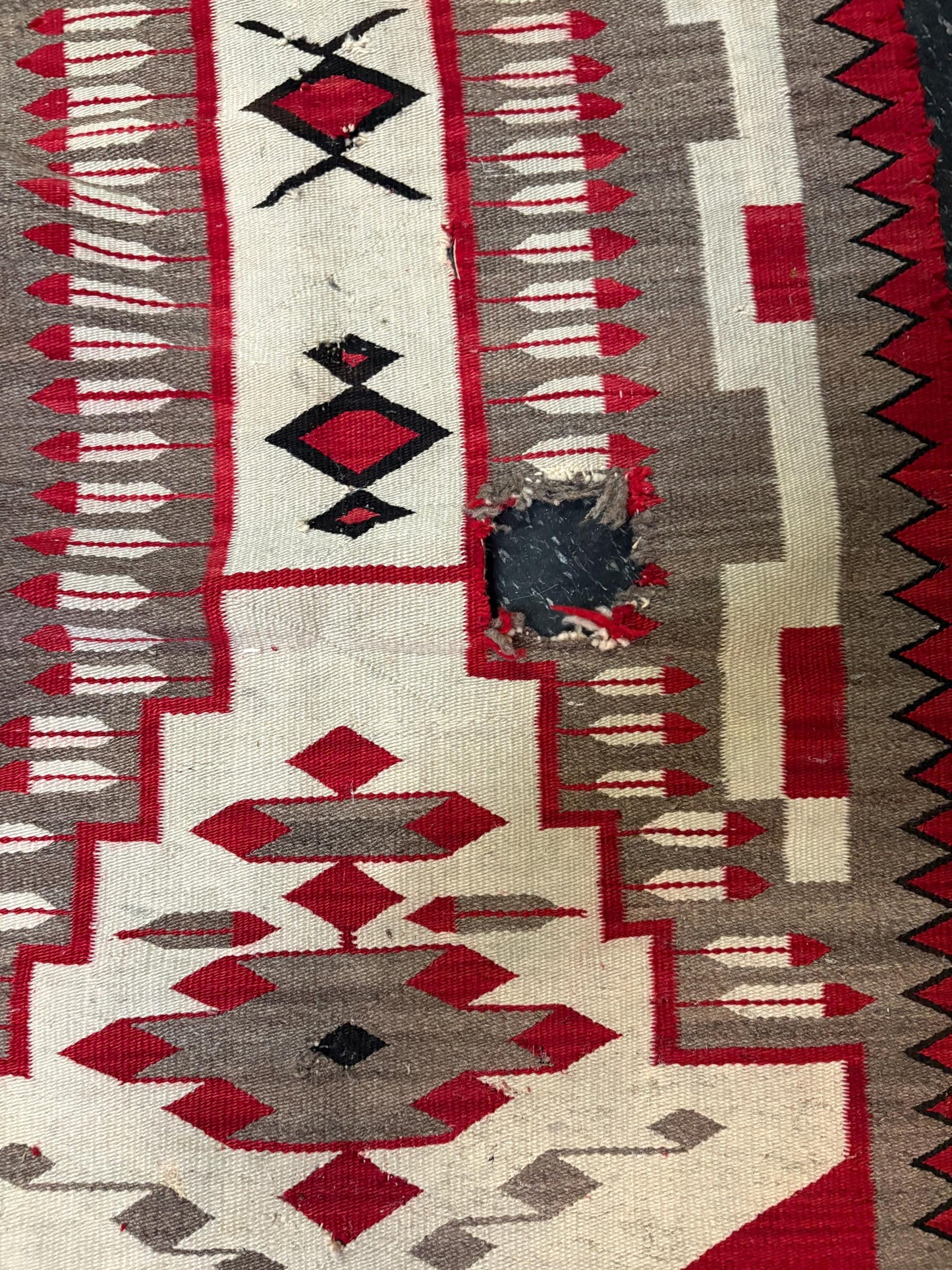 rare 68 x 34 inch early 19 century American indigenous First Nations woven trade blanket with damage important piece of navajo history -