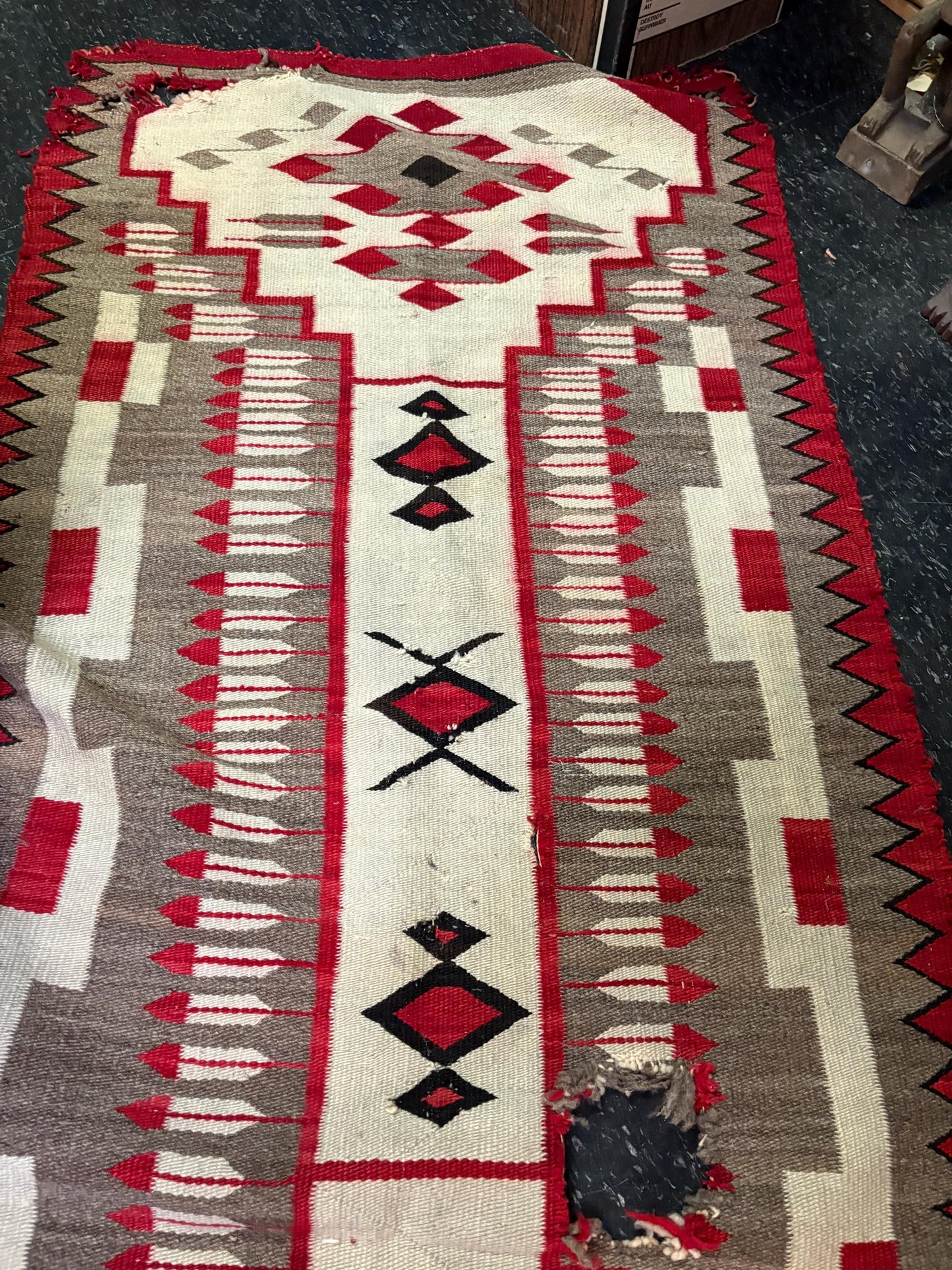 rare 68 x 34 inch early 19 century American indigenous First Nations woven trade blanket with damage important piece of navajo history -