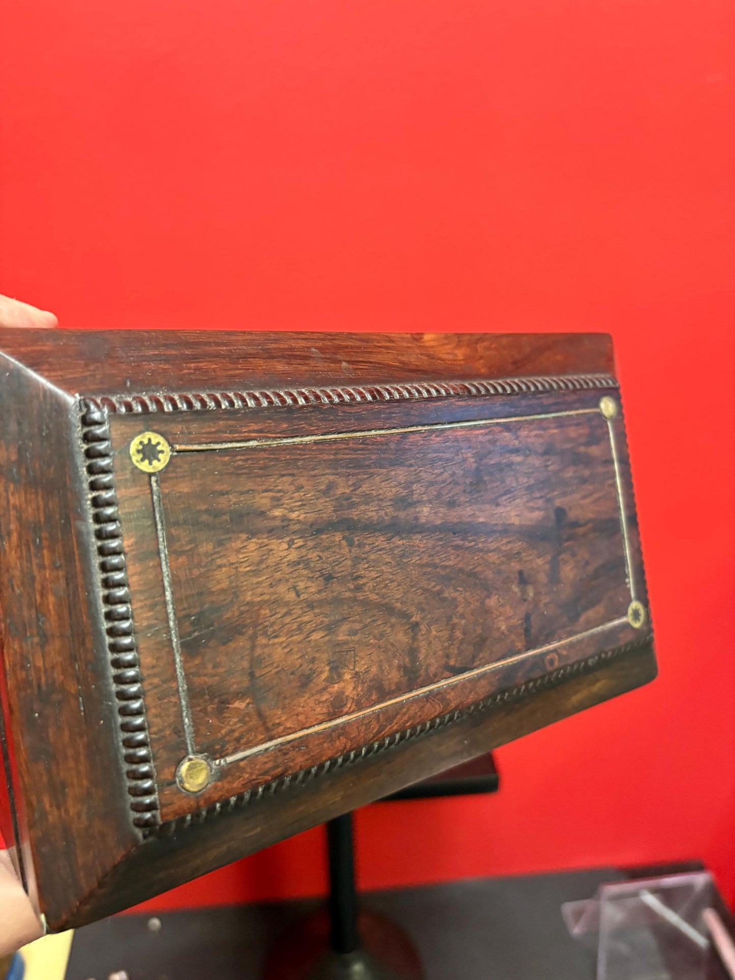 Fabulous early 19 century wooden jewelry or sewing box in amazing condition beautifully lined inside and 8 x 5 x 4 high wonderful gift