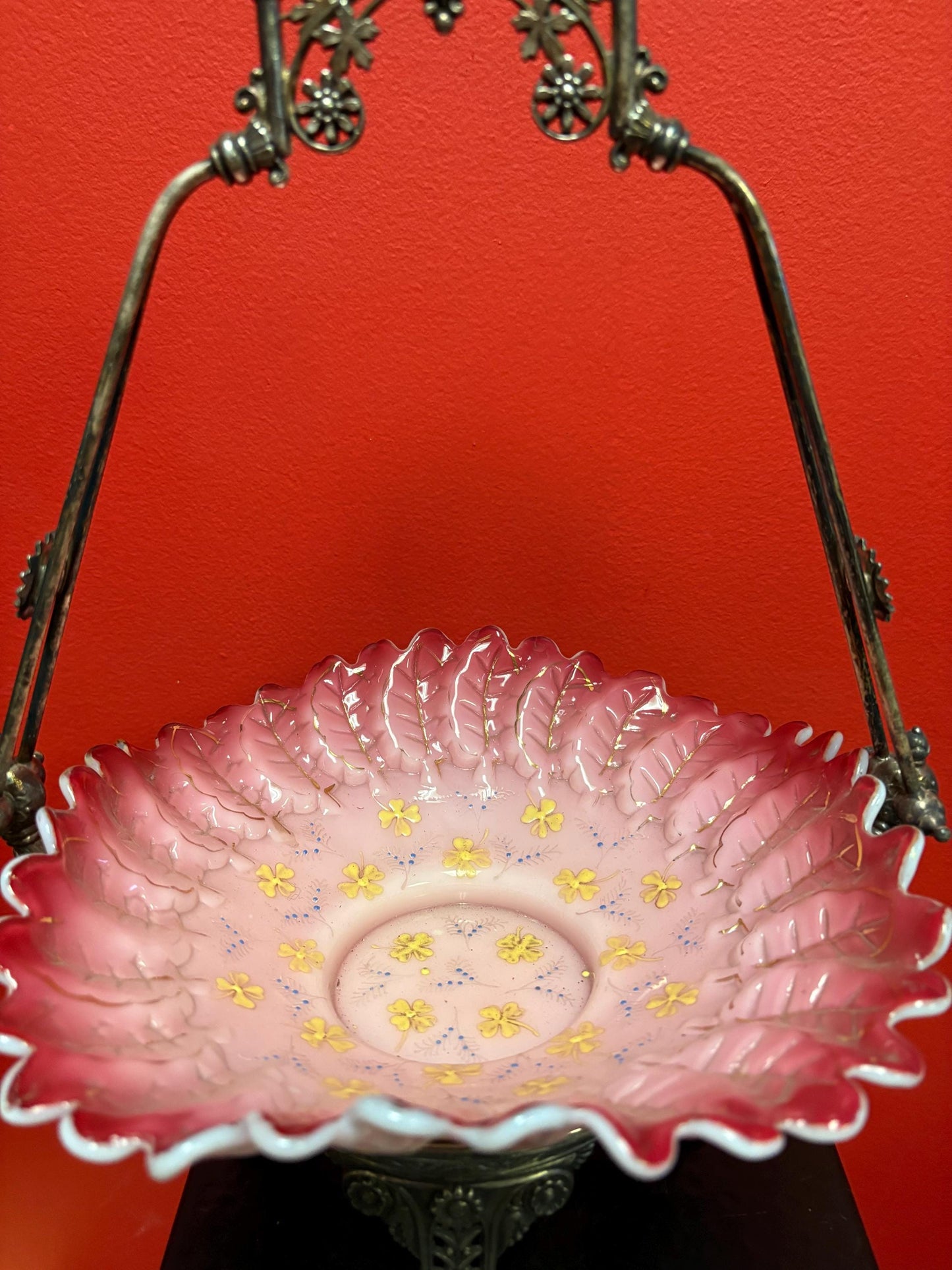 Stunning 15 x 9.5 inch antique American silver plated and glass bridal basket authentic and mint condition - B