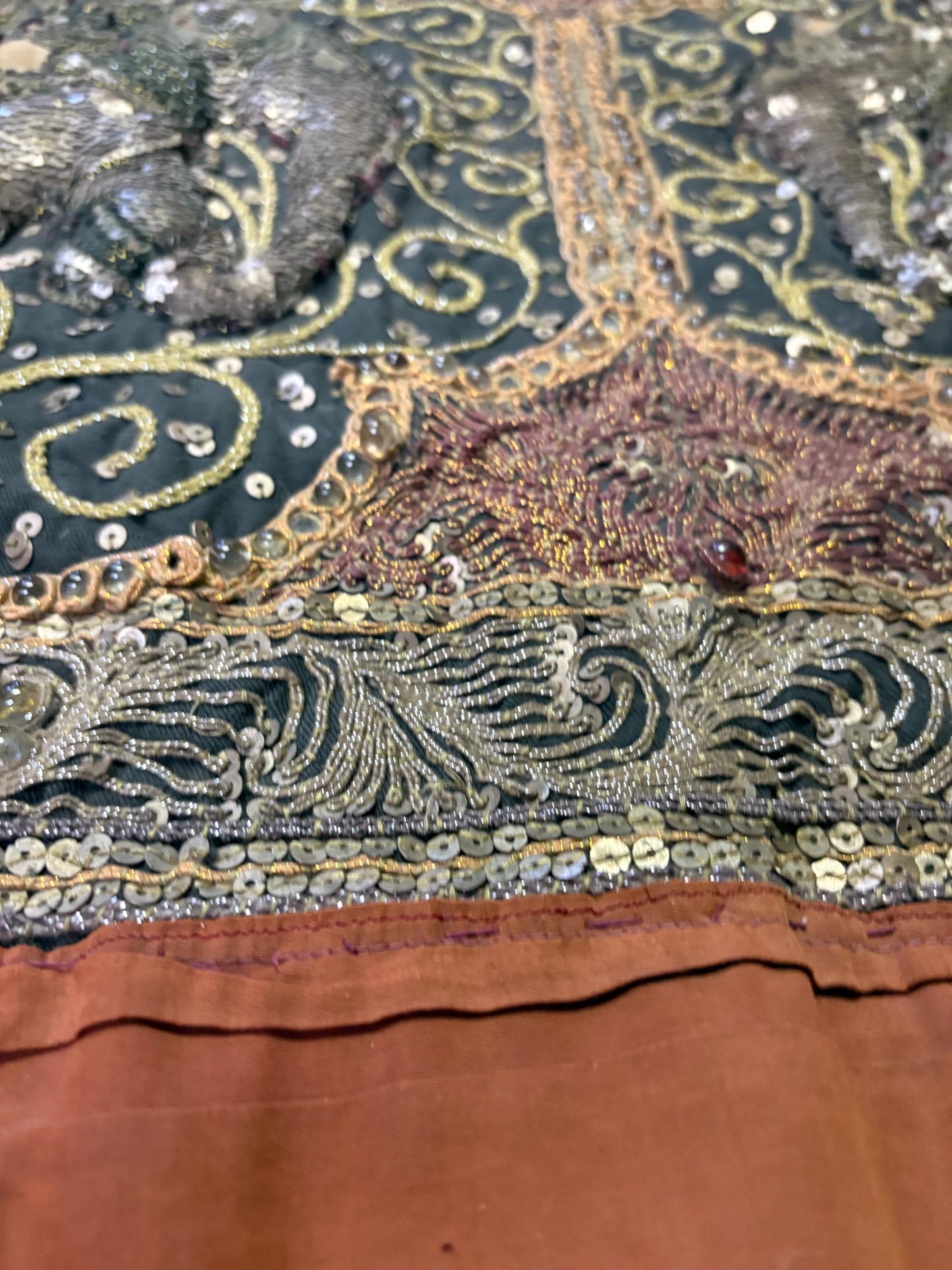 Absolutely stunning 39 x 29 inch antique South Asian fabric wonderful condition jewelled and handmade wow