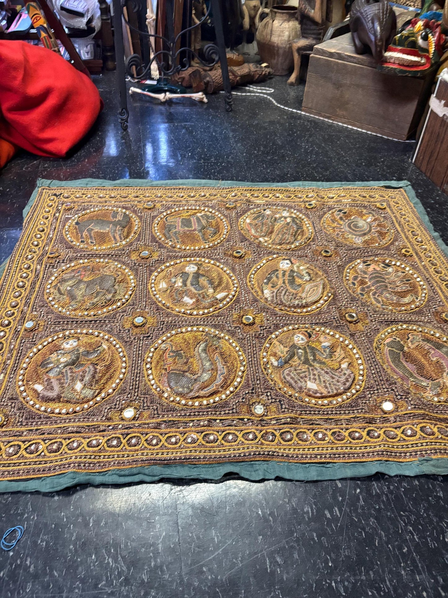 Absolutely stunning 41 x 35 antique south Asian fabric jewelled and handmade no words wonderful condition - wow