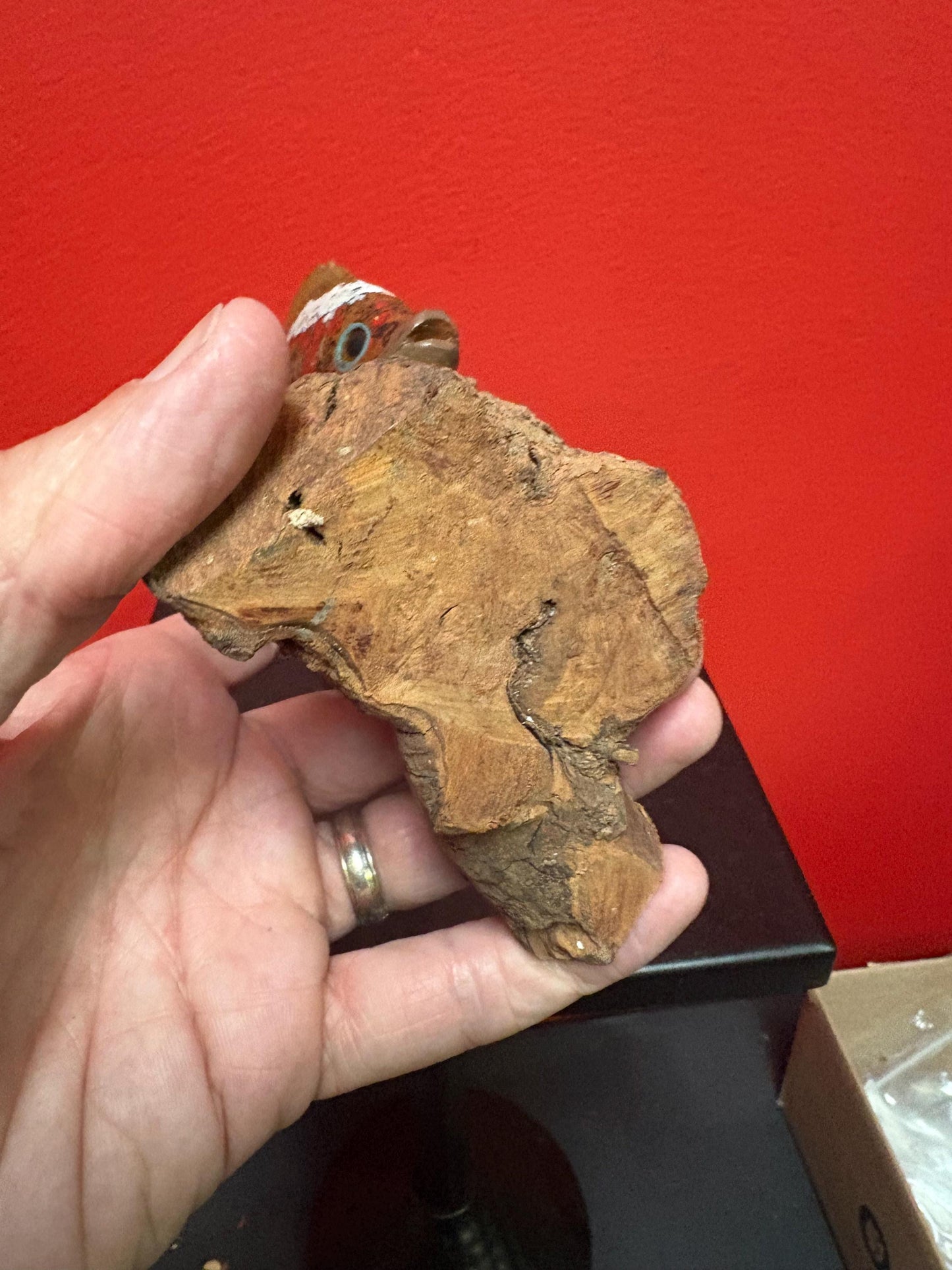 5 inch high wood carved and painted fish on Burl wood stand great detail and perfect gift value priced