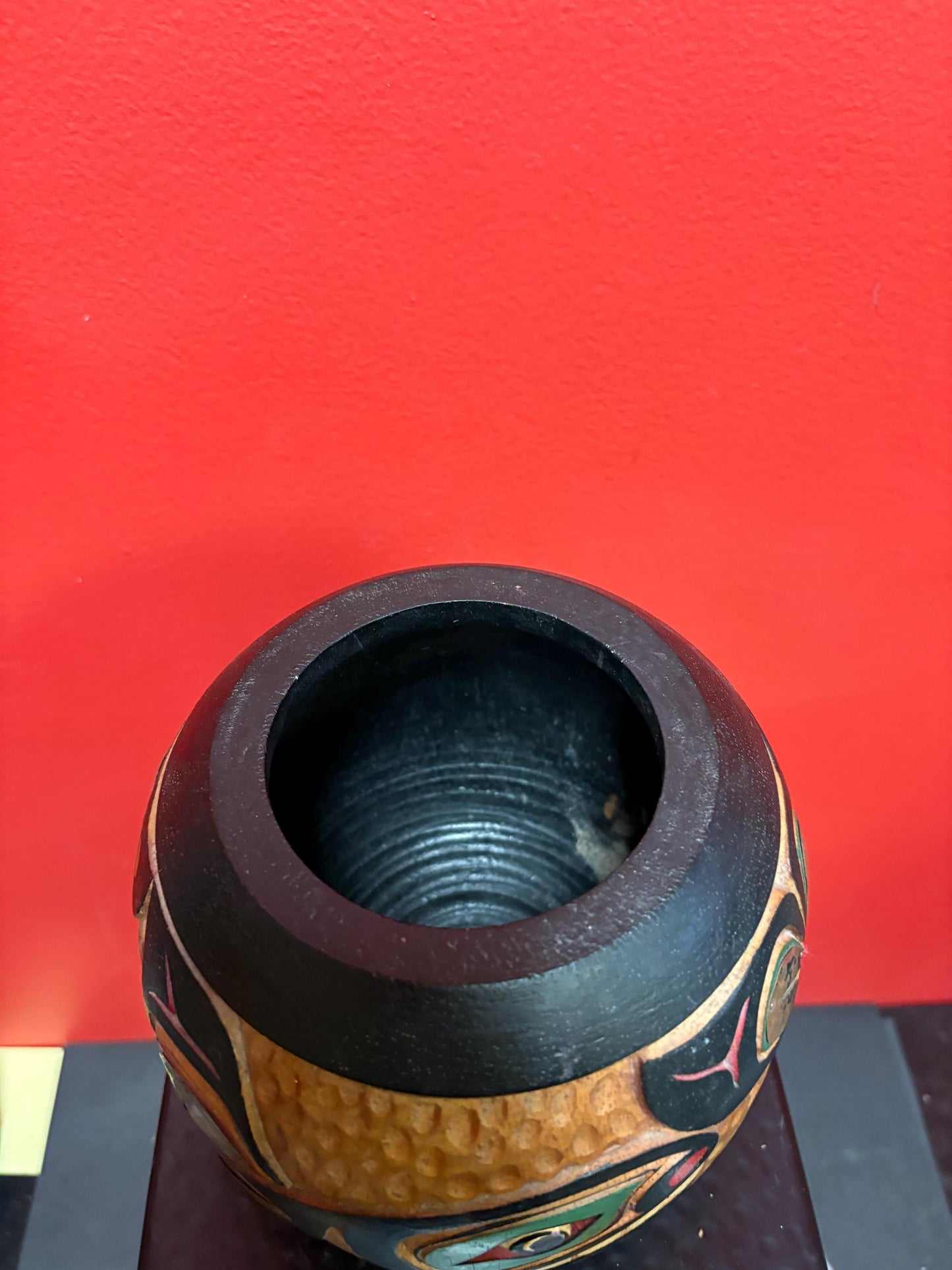 Wonderful indigenous first Nations Pacific Northwest Coast cedar paint killer whale bowl  6 1/2 x 5 1/2 wide - wow  - unsigned