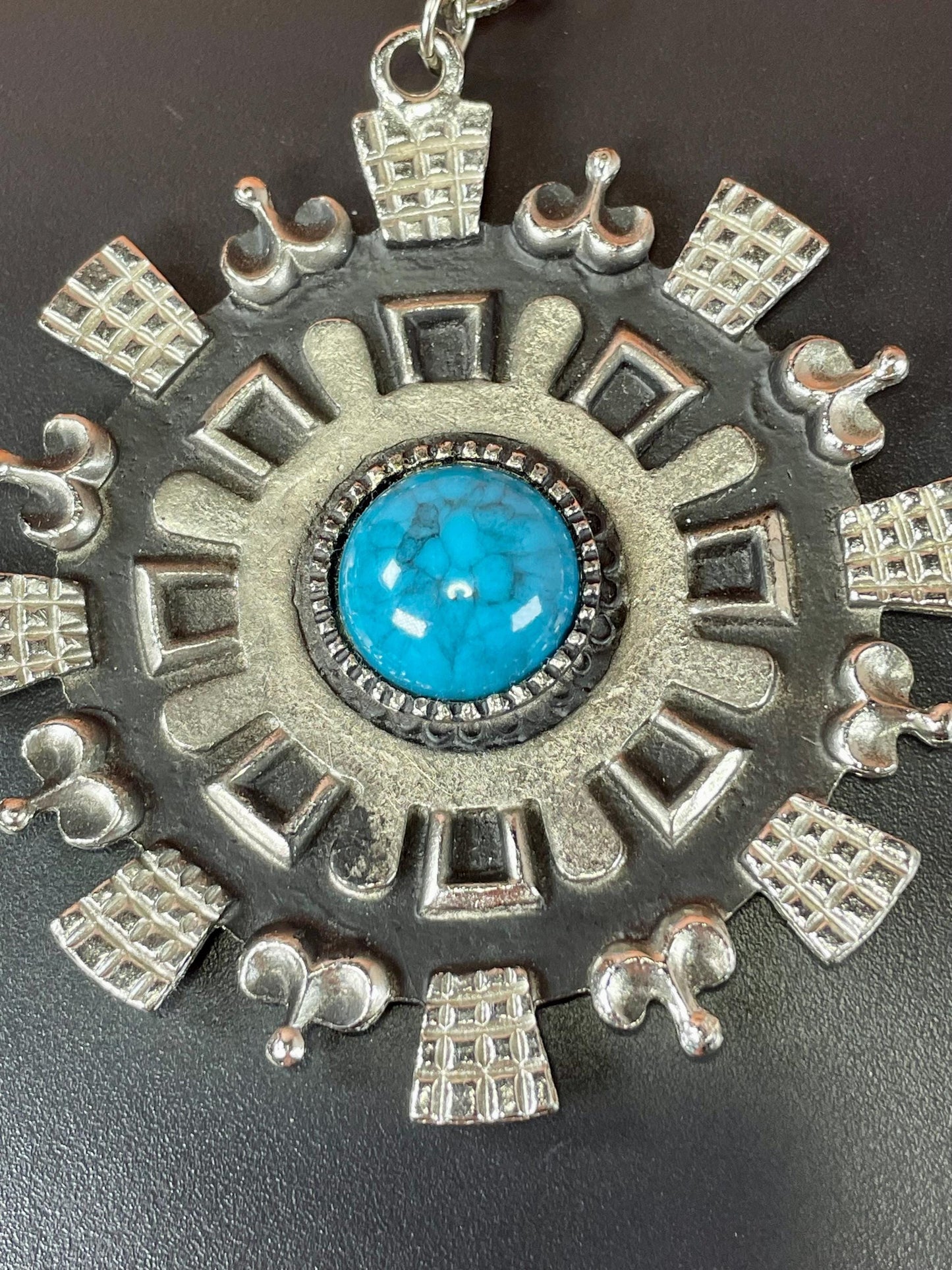 Very cool Aztec Brutaist Necklace 3 inch brutalist pendant chain included