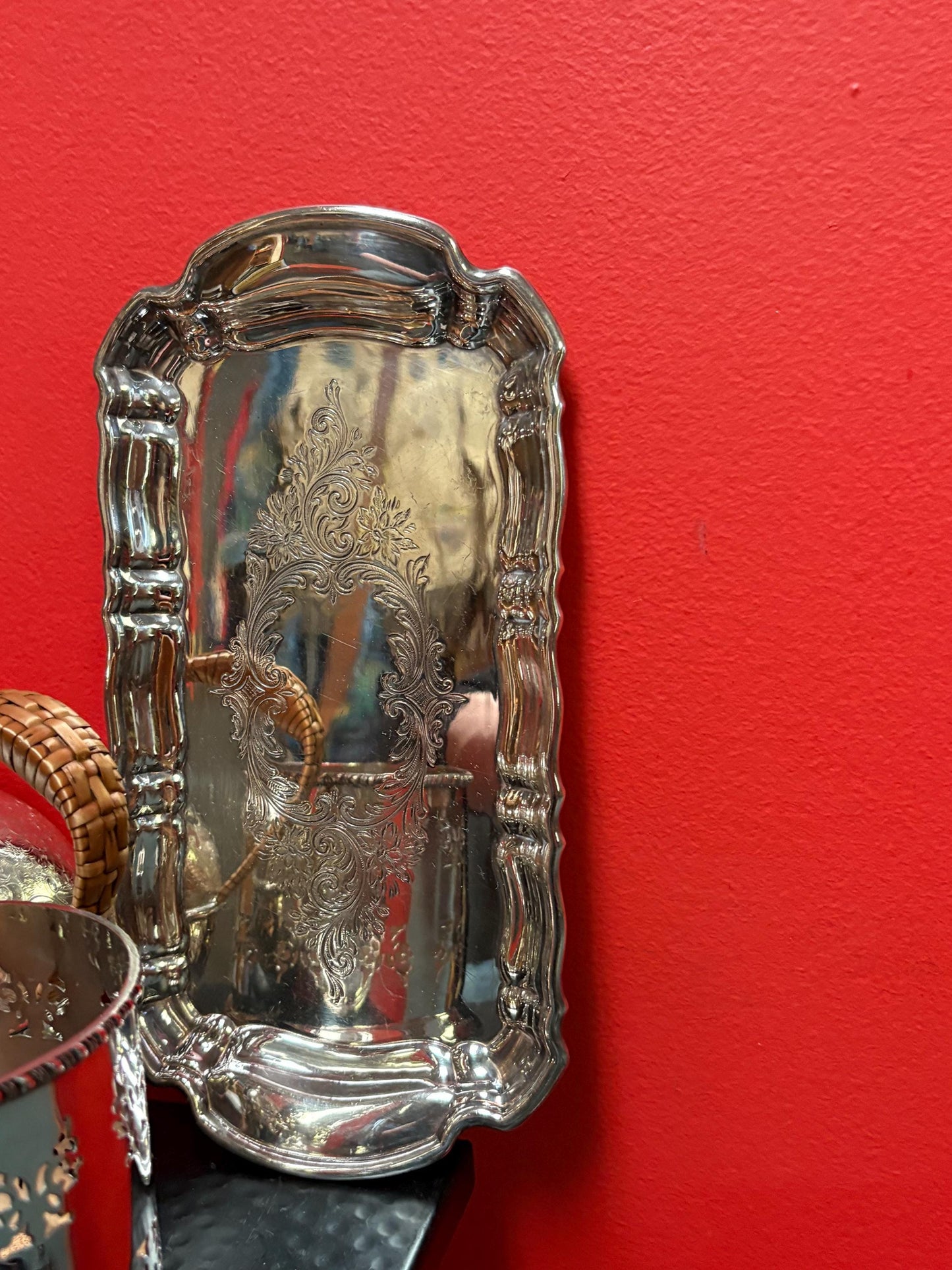 Lovely lot of silver plate antique polished spoon holder, hot water, jug, and small tray perfect gifts or to use