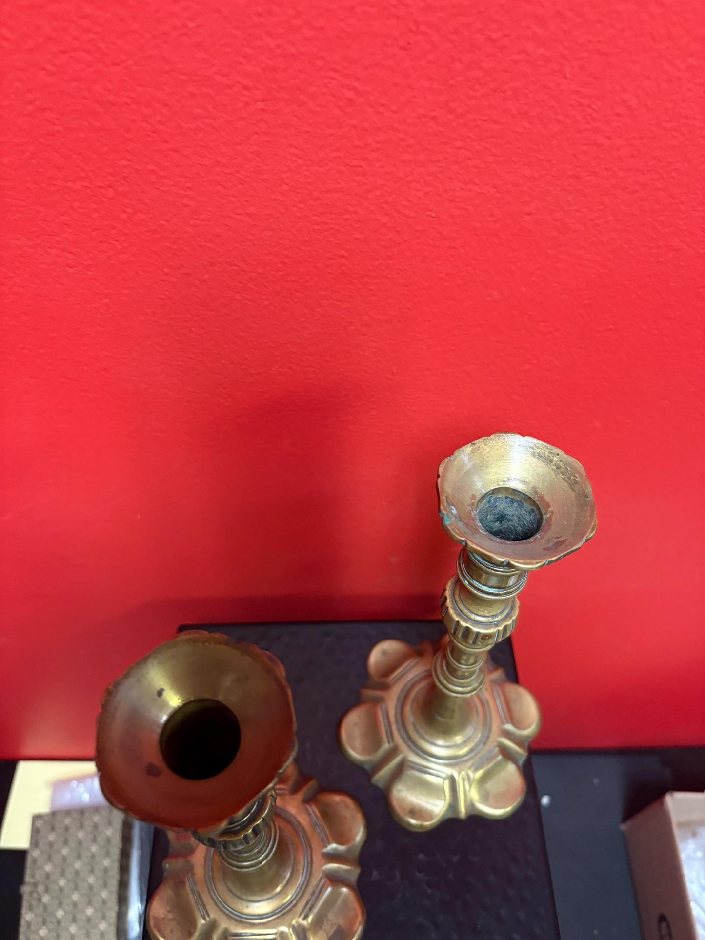 Pair of beautiful brass Georgian candlesticks 18 century with beautiful design rare 10 inches high - B