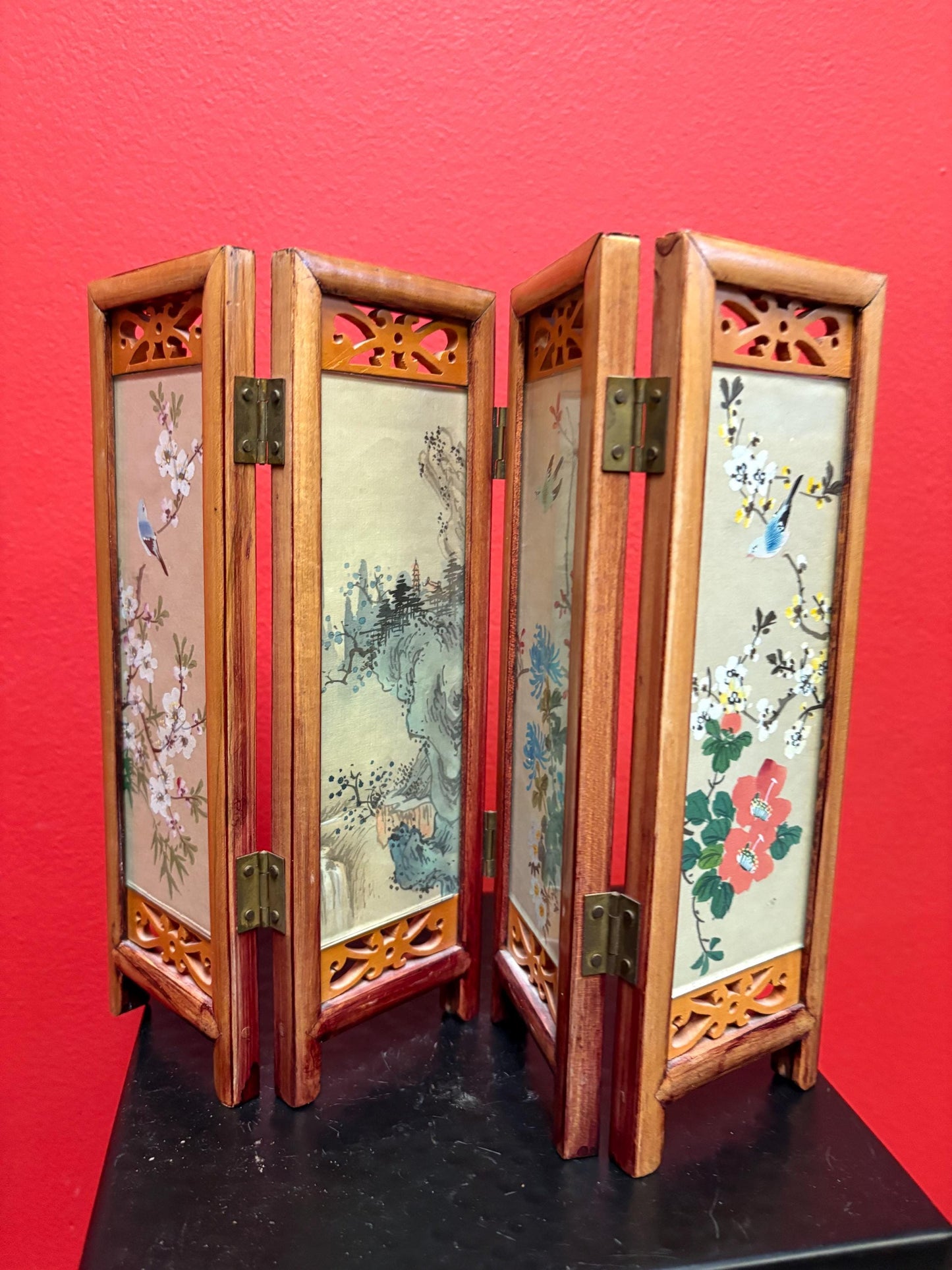Lovely Chinese 11 x 8.5 inch tall painted and wooden antique screen B