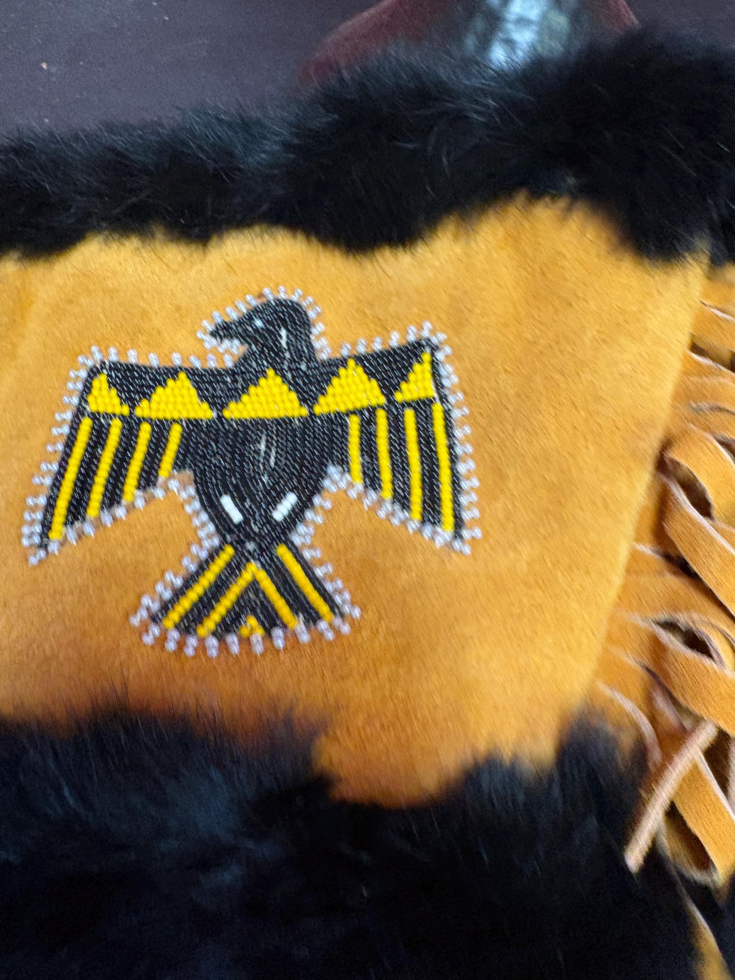 Beautiful indigenous first nations Pacific Northwest coast 14 x 7 wide leather and beaded gloves  wonderful condition