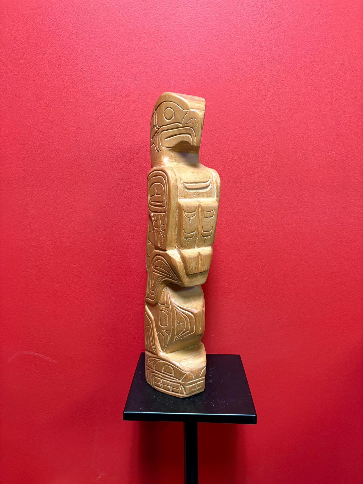 Impressive 18 inch tall indigenous first nations pacific  north west coast cedar eagle transformation totem pole signed  wow