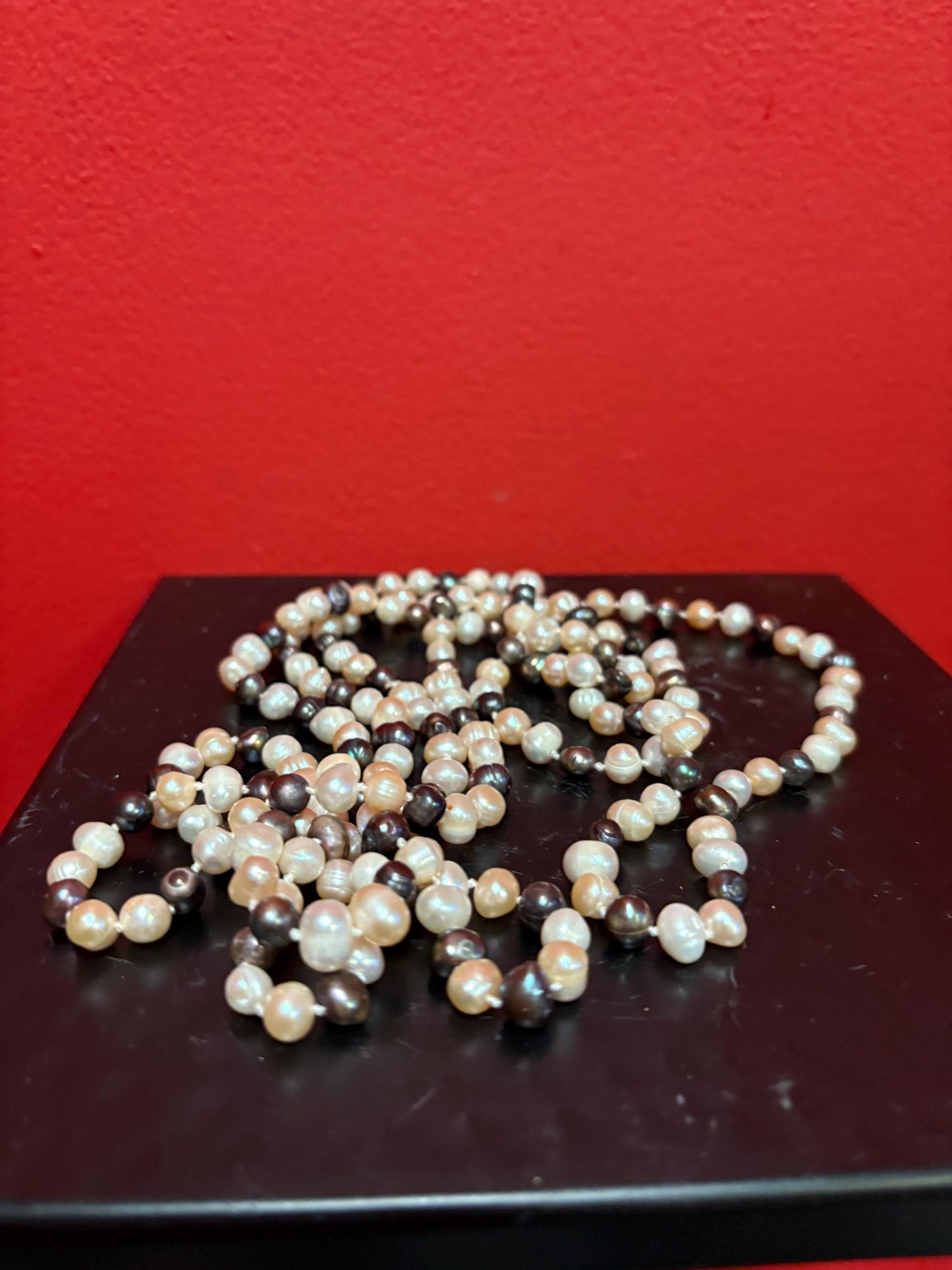 Lovely 66 inch multi coloured pearl necklace  multi strand -B-