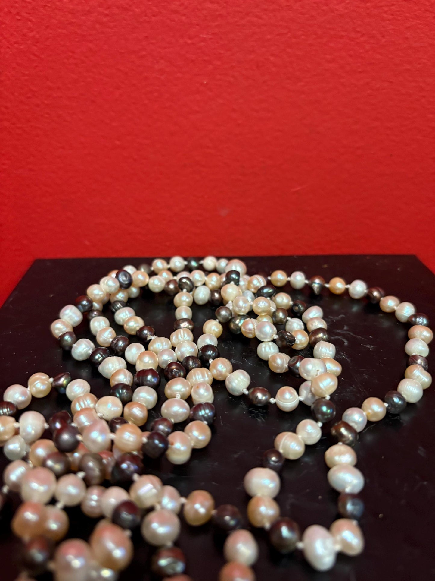 Lovely 66 inch multi coloured pearl necklace  multi strand -B-