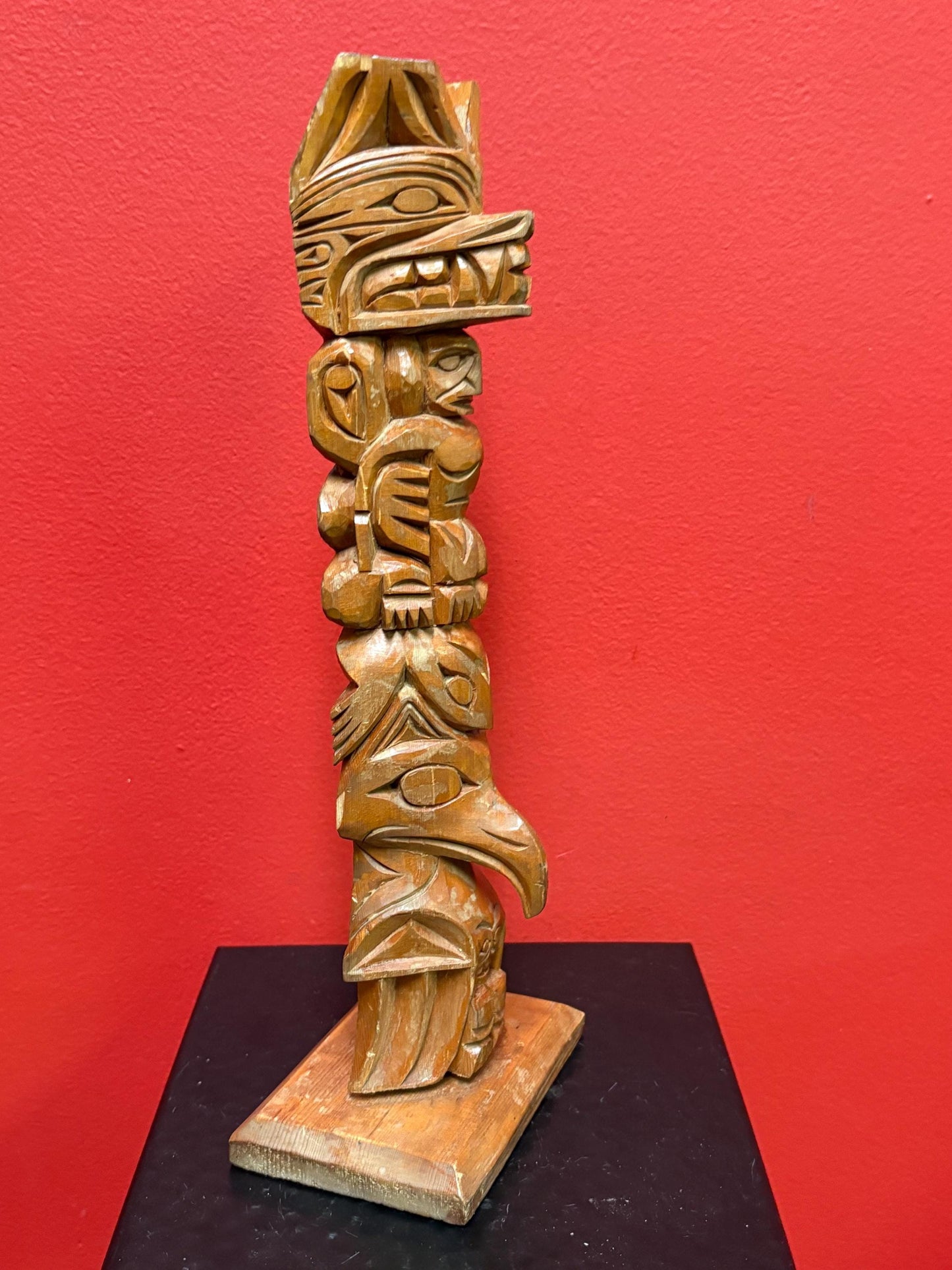 Beautiful 10 inch tall Ron Williams totem pole indigenous first nations transformation totem pole  beautiful carving