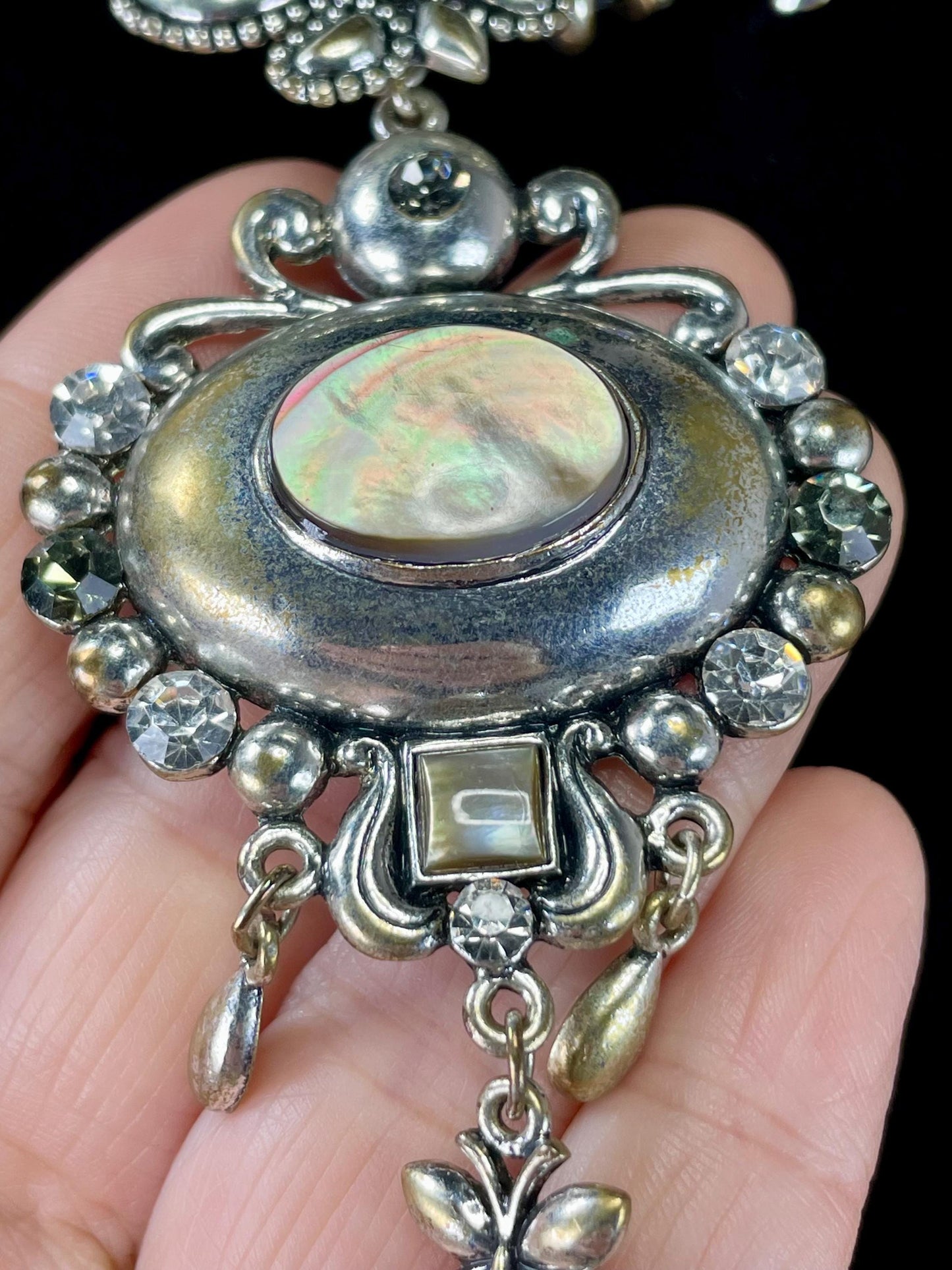 Mother of Pearl Pendant Necklace with Butterfly Accent 15 inch necklace, 3 inch Pendant