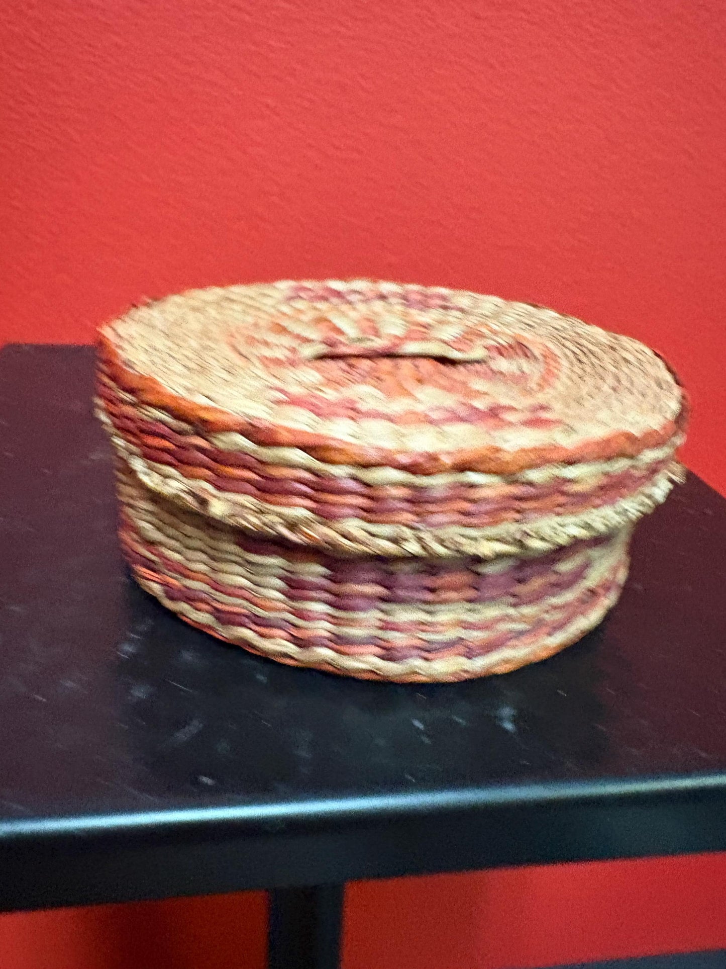 Lovely indigenous woven basket box  good condition - 4  inches by 2 high  great value