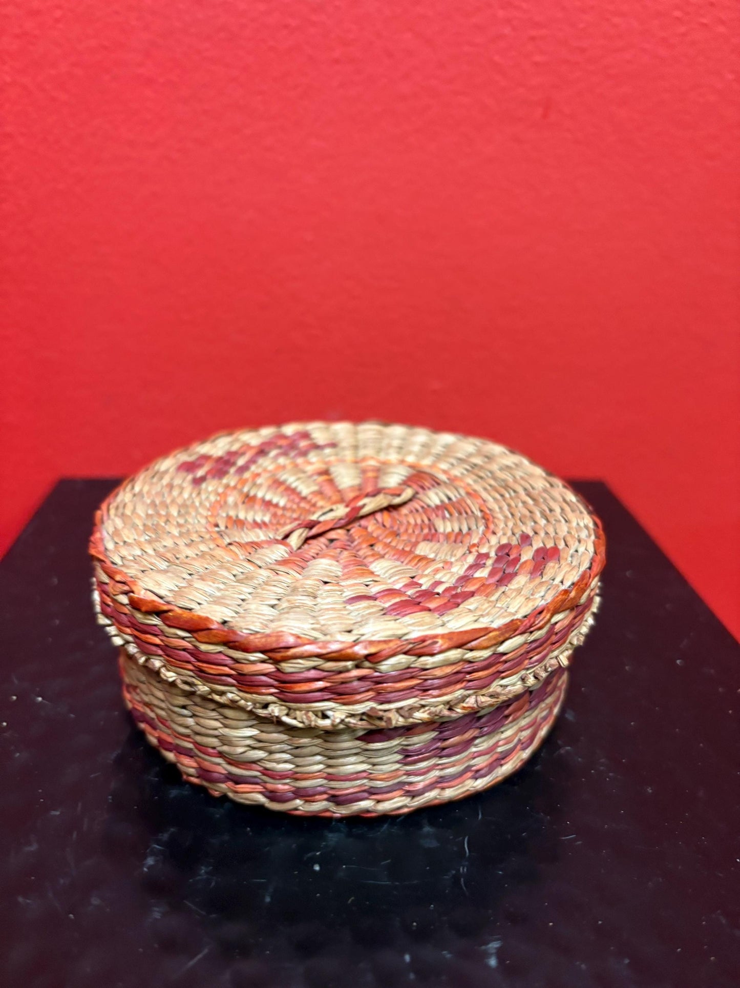 Lovely indigenous woven basket box  good condition - 4  inches by 2 high  great value