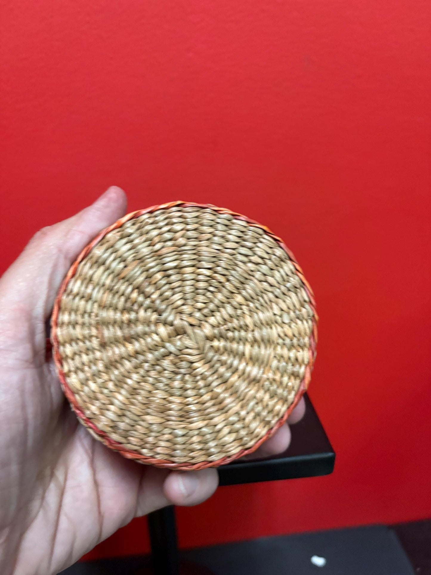 Lovely indigenous woven basket box  good condition - 4  inches by 2 high  great value