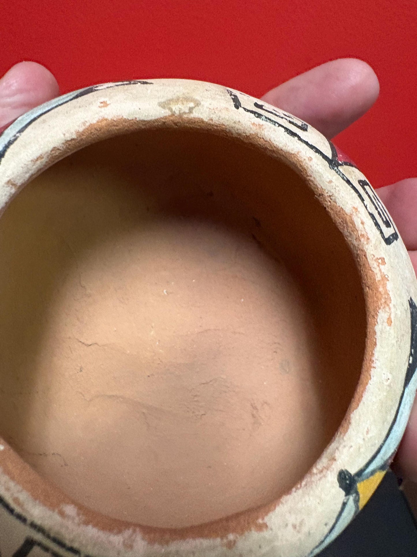 Navajo pottery - early 19 century 2.5 inch high by 3 inch wide American Navajo handmade pottery vessel great imagery museum quality