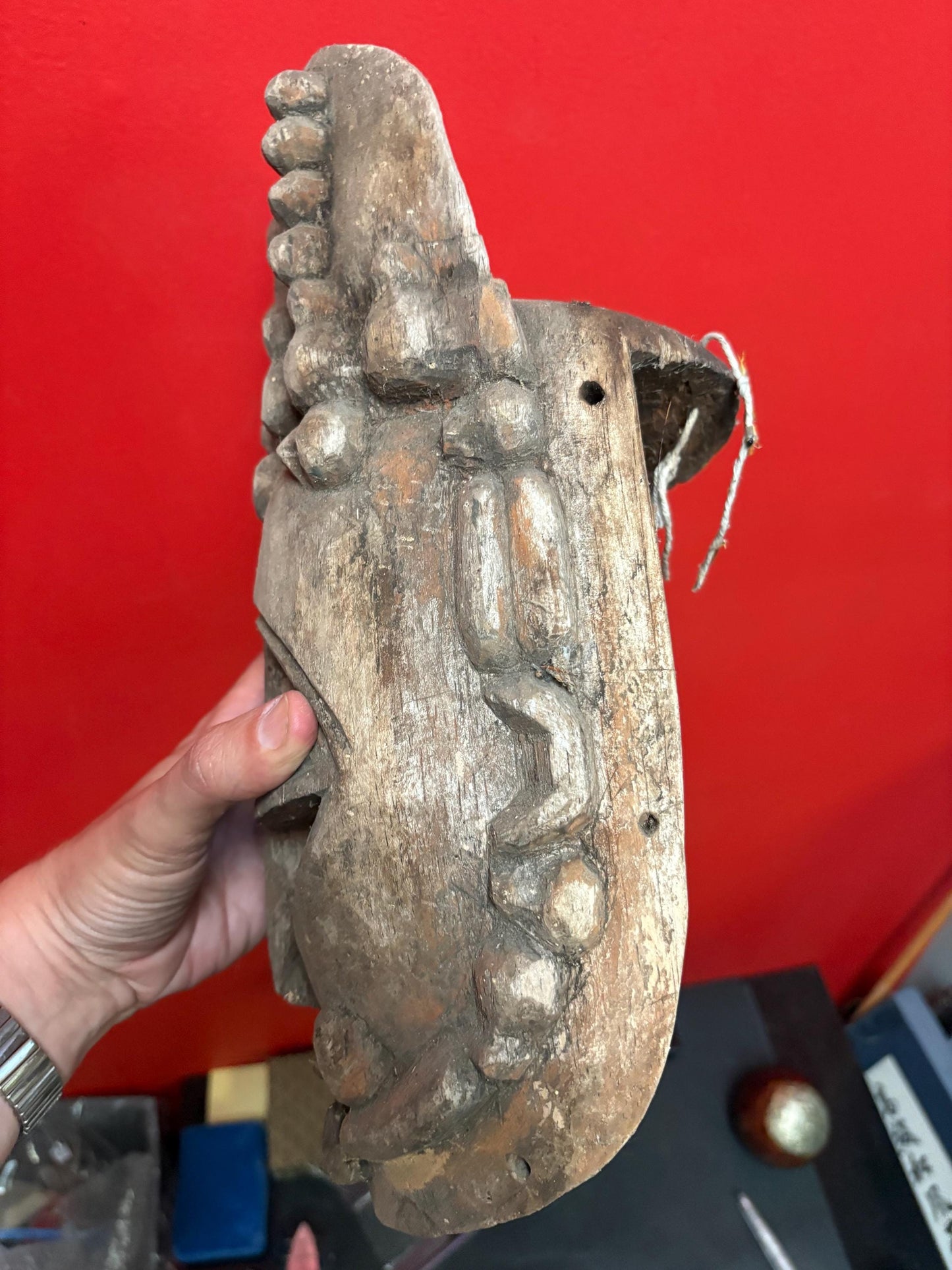 Early antique African mask some damage and 13 inches long seems ceremonial and very cool