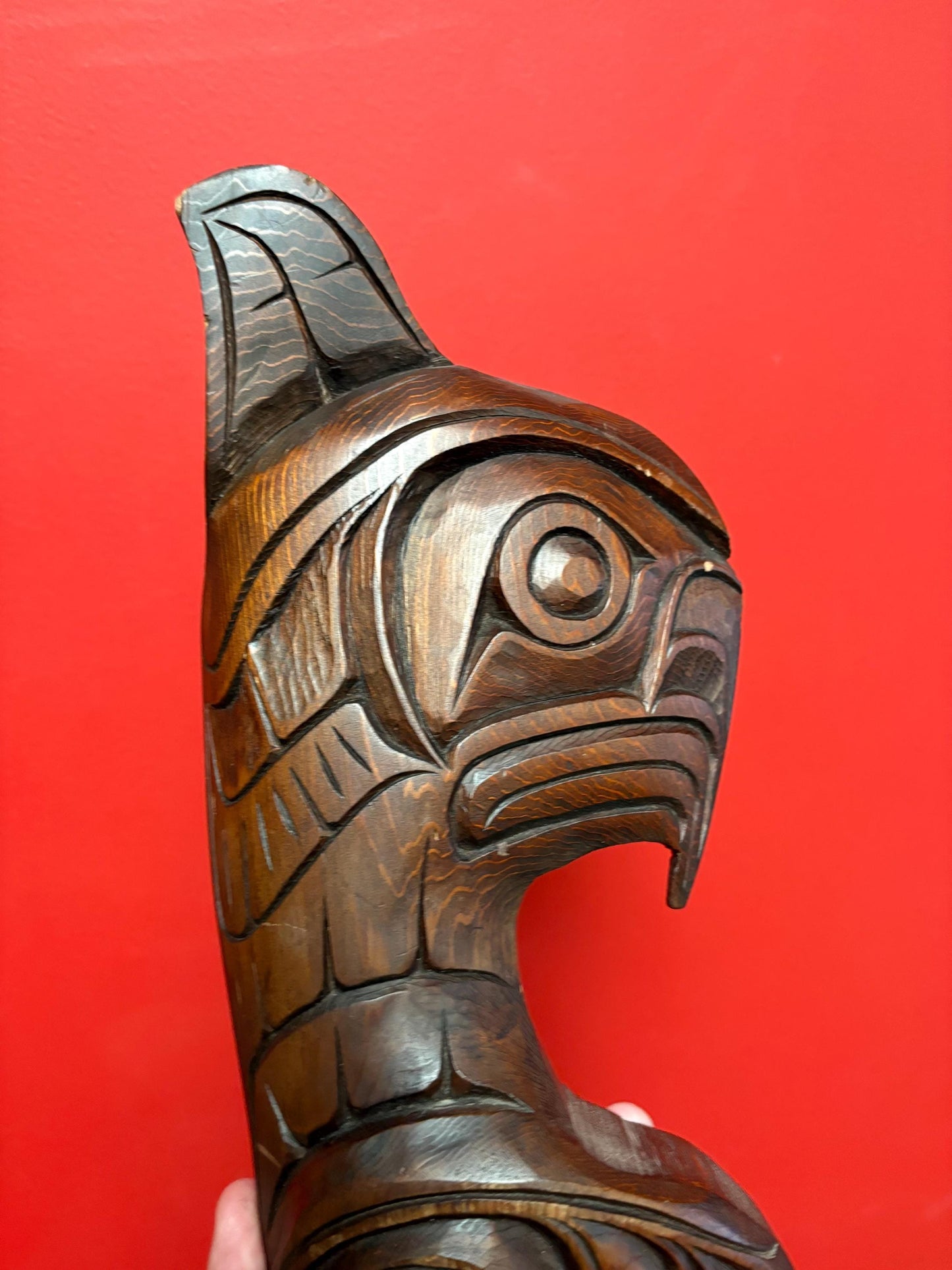 Absolutely stunning 18 x 5 indigenous first nation pacific north West Coast Eagle killer whale transformation plaque well carved unsigned