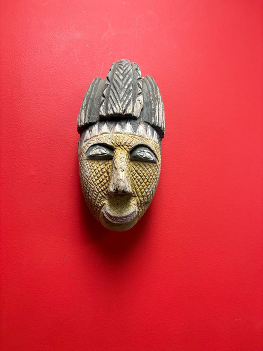 Very early antique African 13 inch polychrome painted mask - tribal beauty  wow