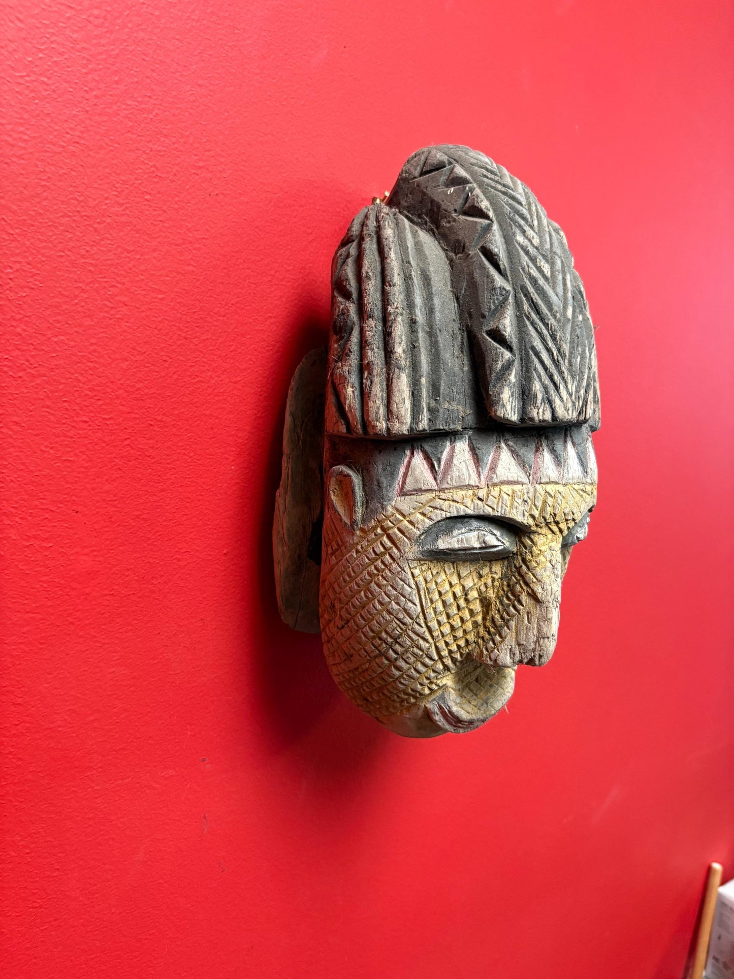 Very early antique African 13 inch polychrome painted mask - tribal beauty wow