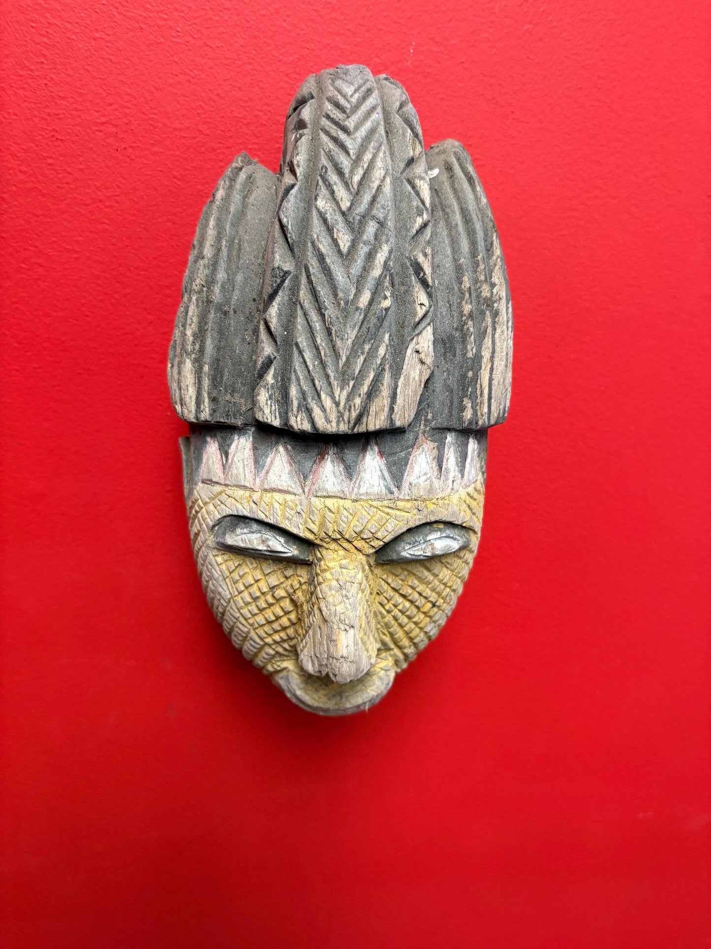 Very early antique African 13 inch polychrome painted mask - tribal beauty wow