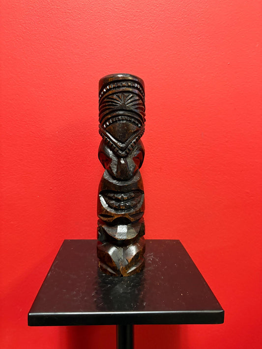 Pretty signed tiki wood statue 9.5 inches tall  lots of character great gift