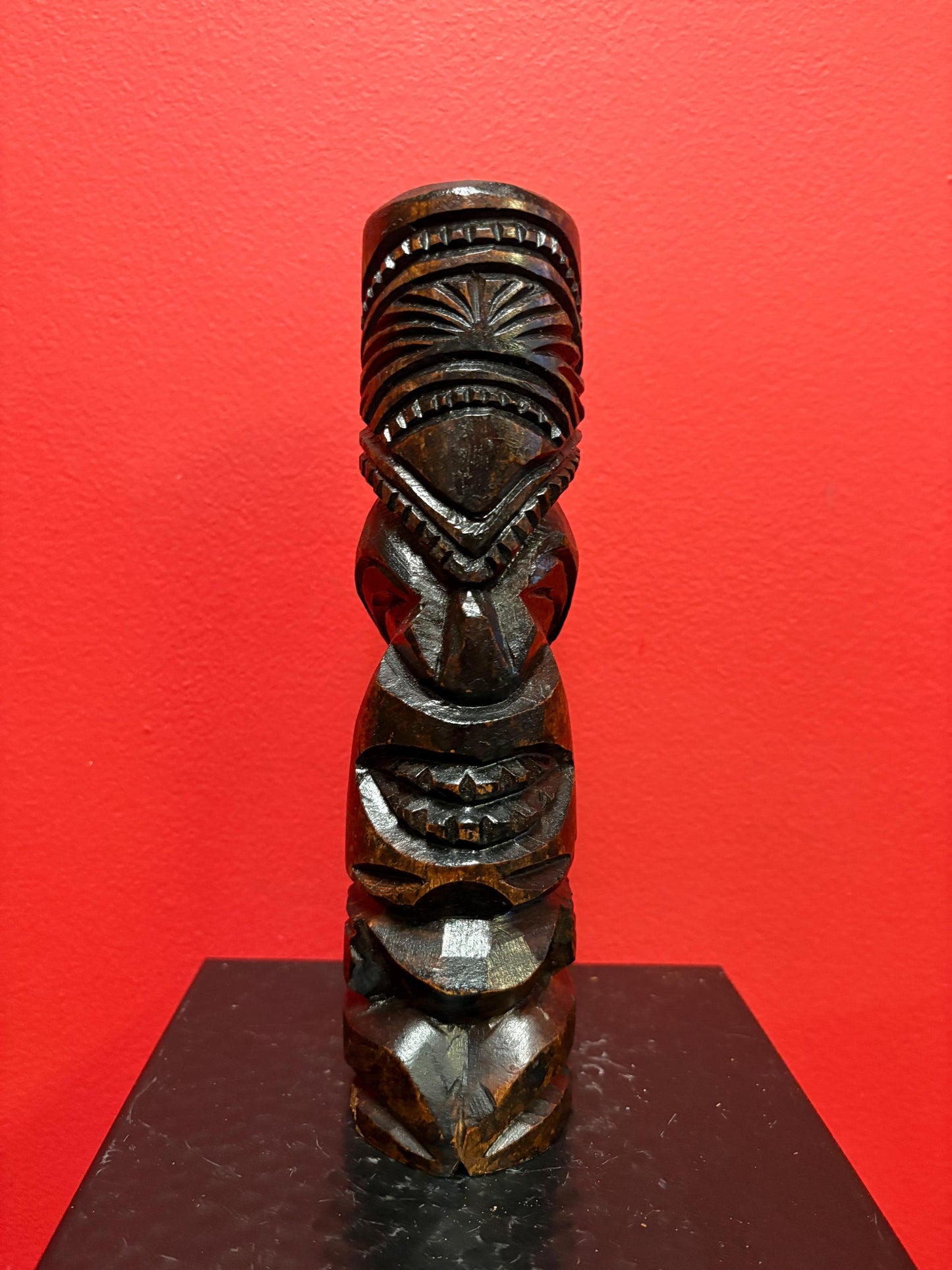 Pretty signed tiki wood statue 9.5 inches tall lots of character great gift