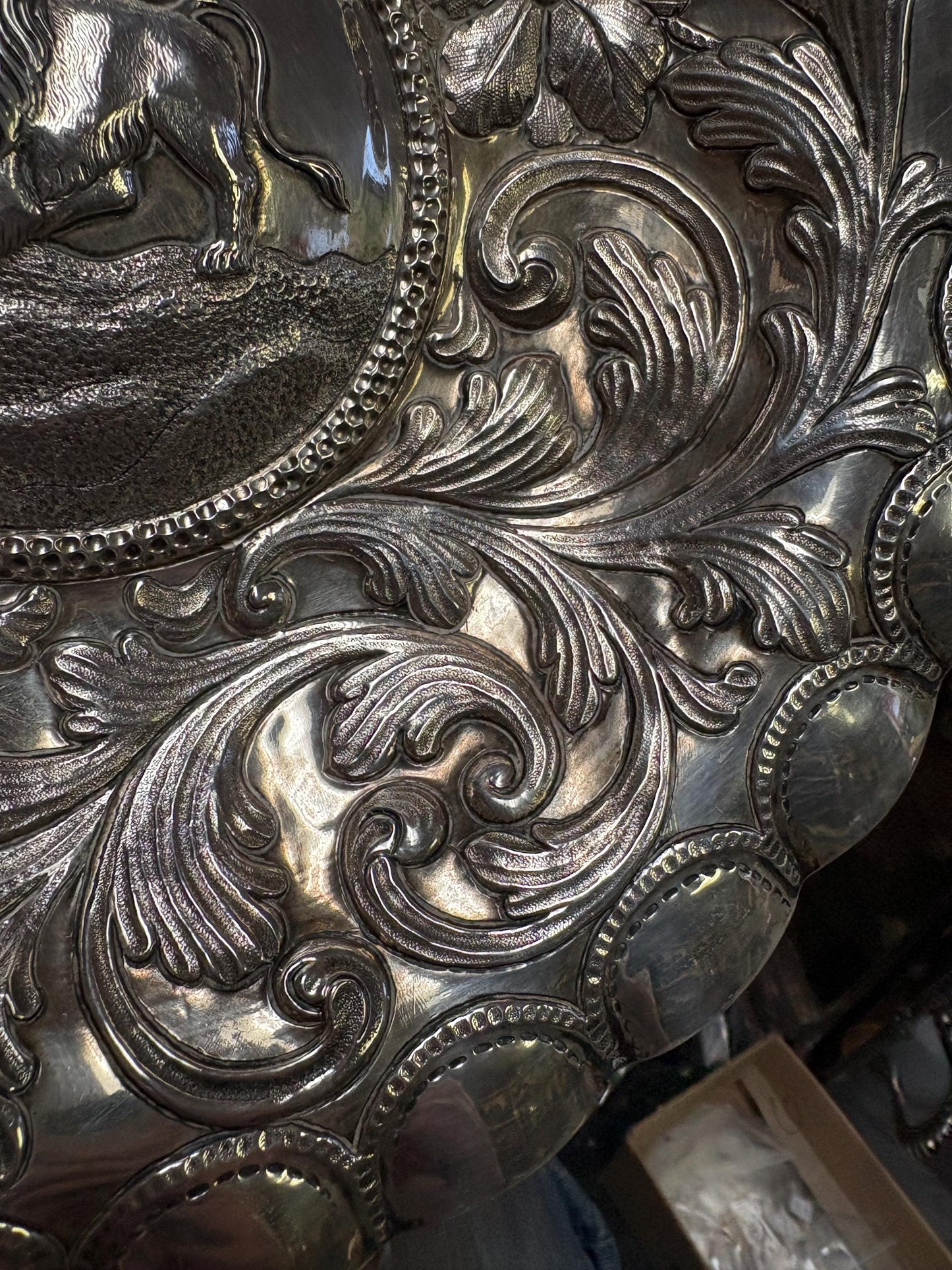 Stunning massive solid European antique Hallmarked sterling silver bowl 12 inches 495 g wonderful lion motif fabulous sterling silve