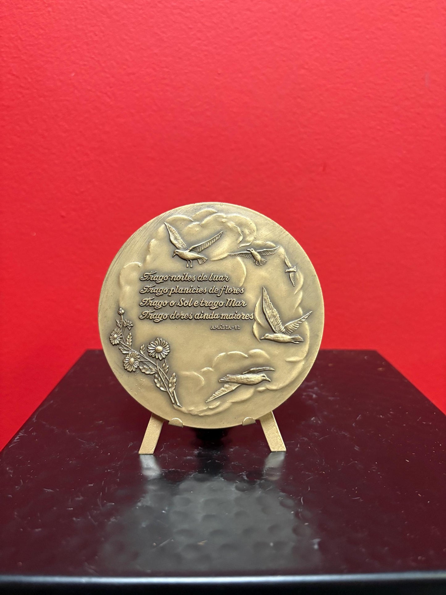 Stunning French bronze plaque on stand   great and 4 inches tall