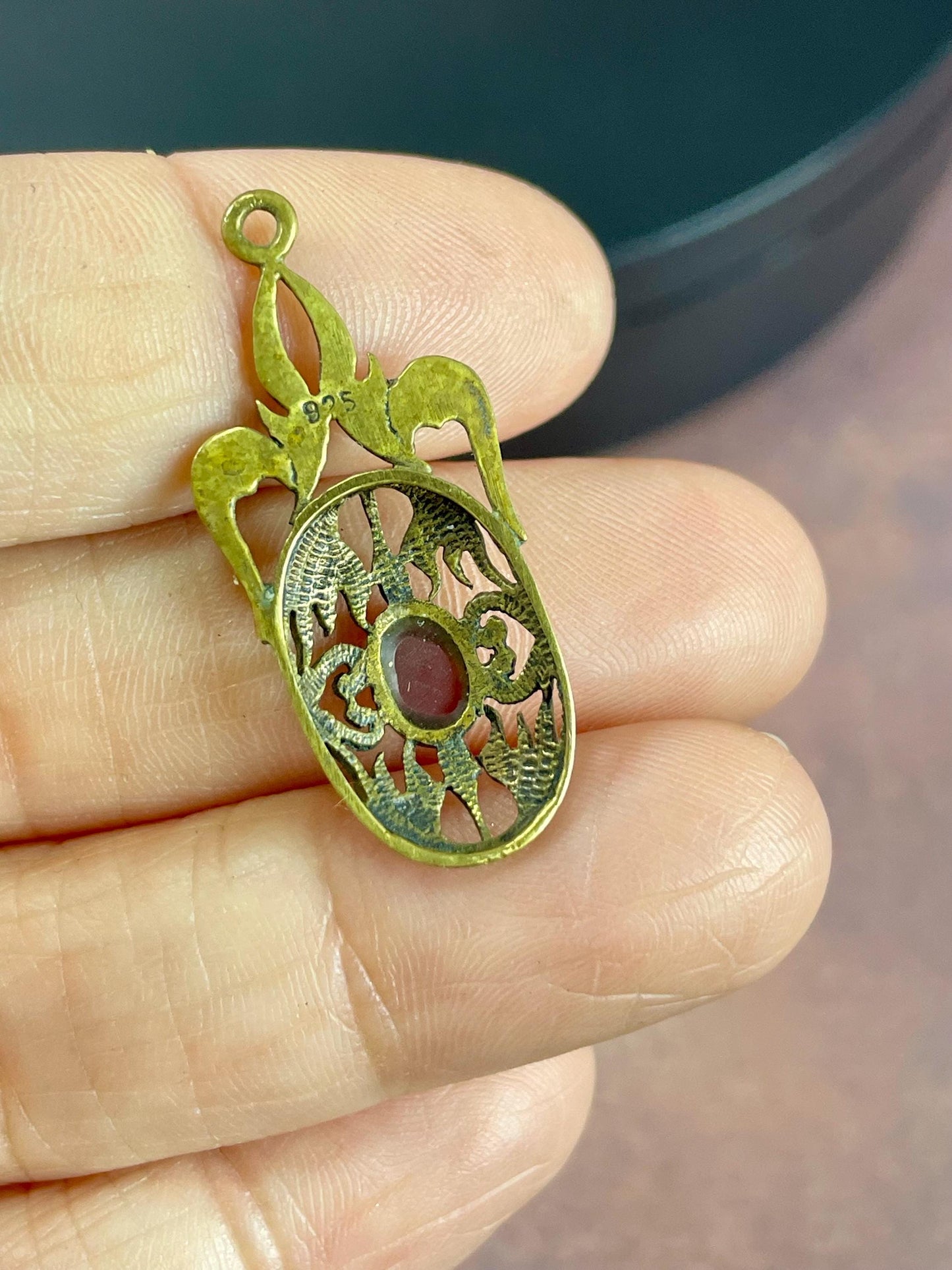 Delicate Necklace Pendant with red stone Center