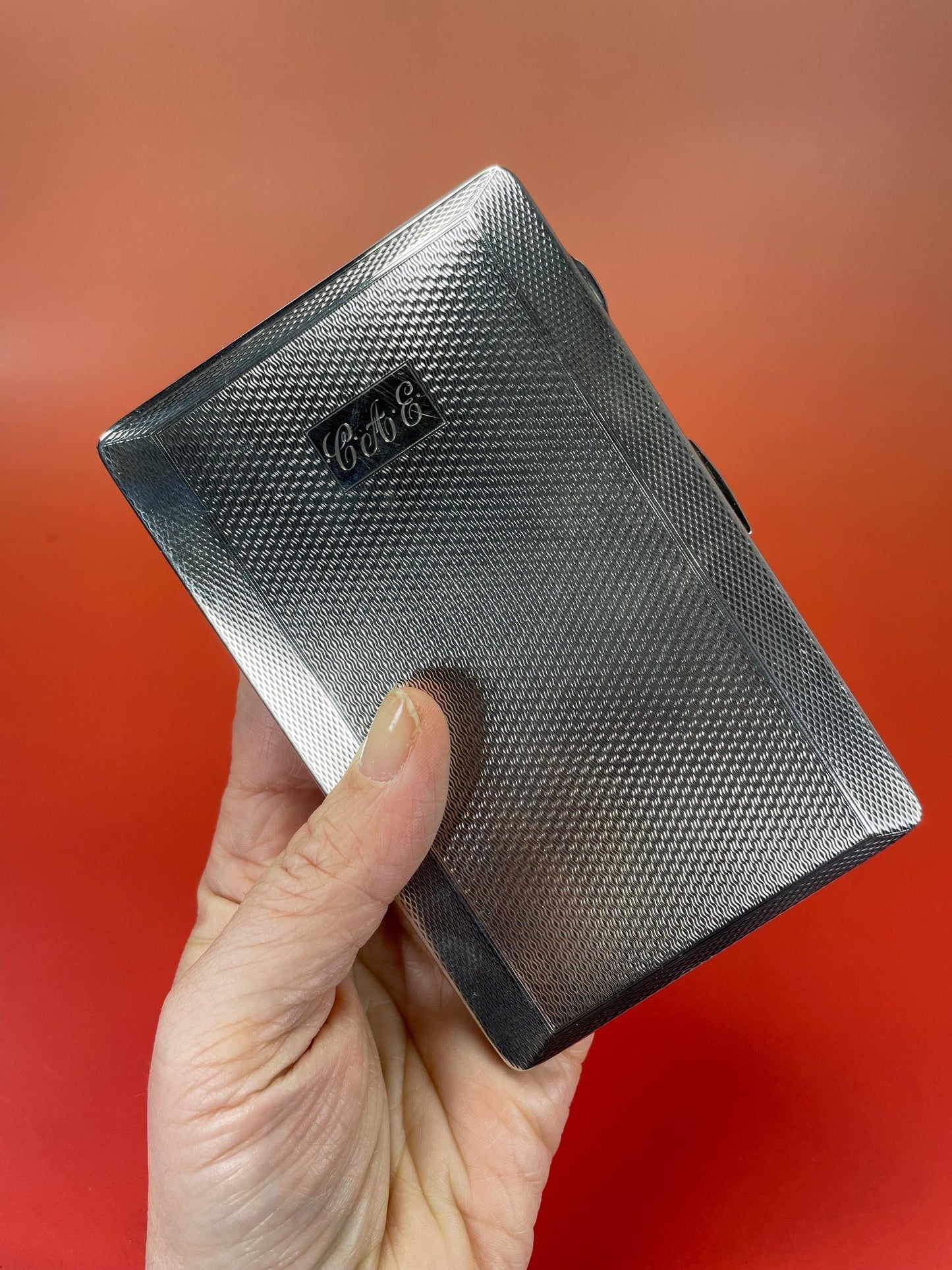 Antique Silver Plated Engine Turned Cigarette Case