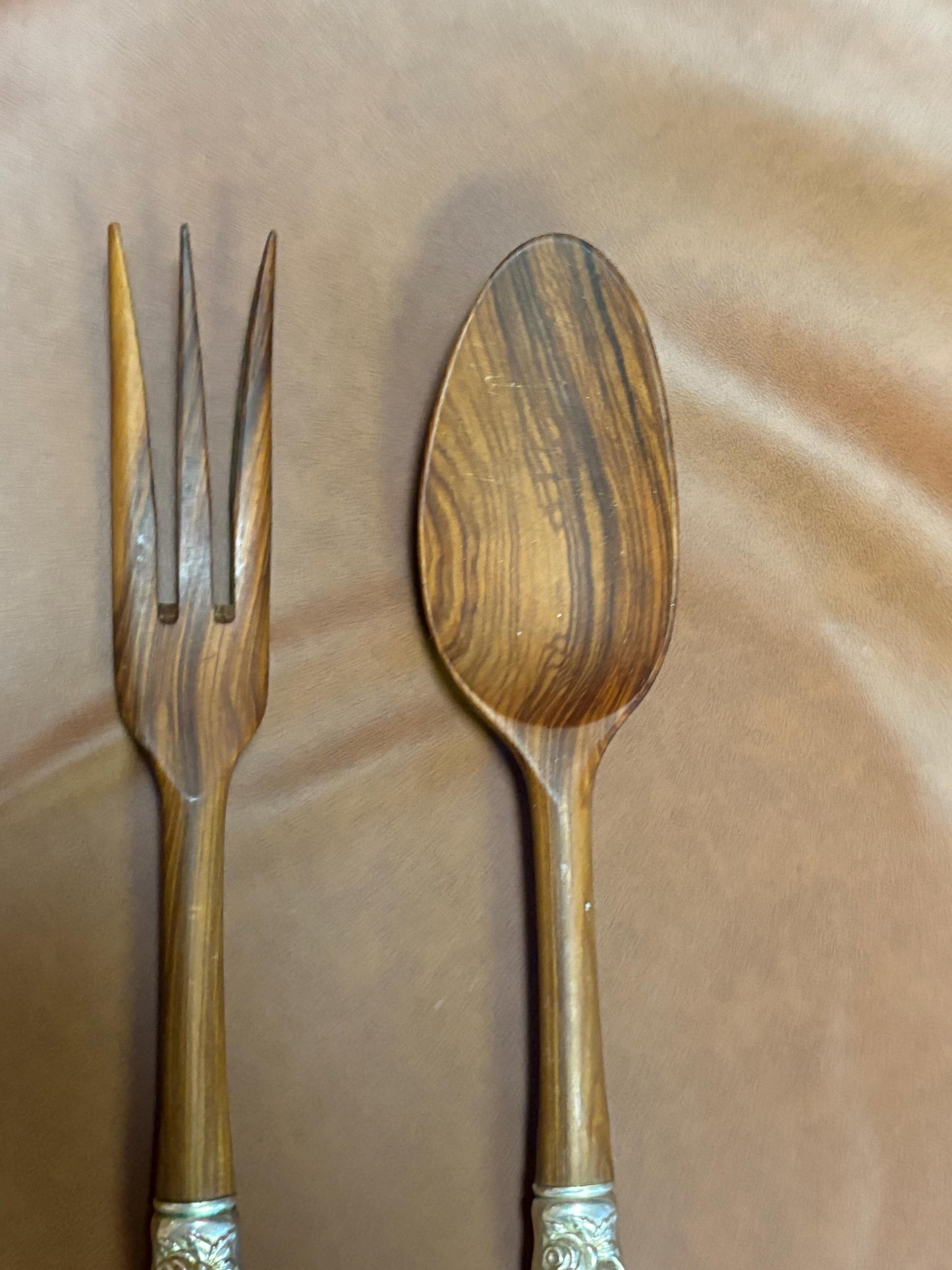 Beautiful American Sterling and wood 11 inch salad servers  wonderful gift and great value - B