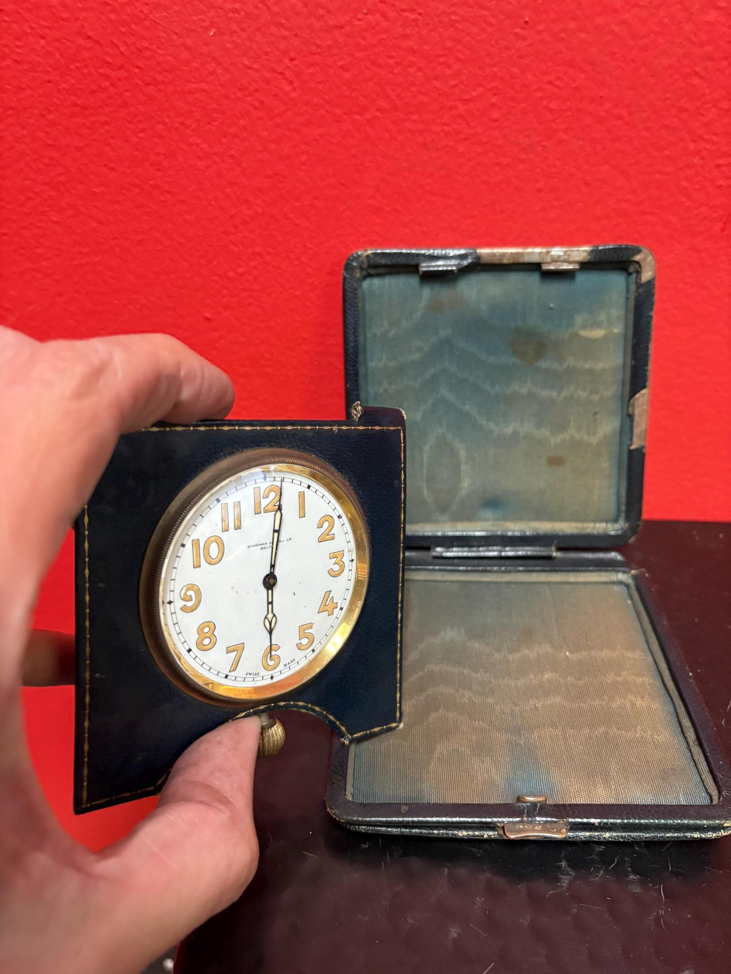 Beautiful antique English watch in leather case  case as is  watch seems to not work  final sale