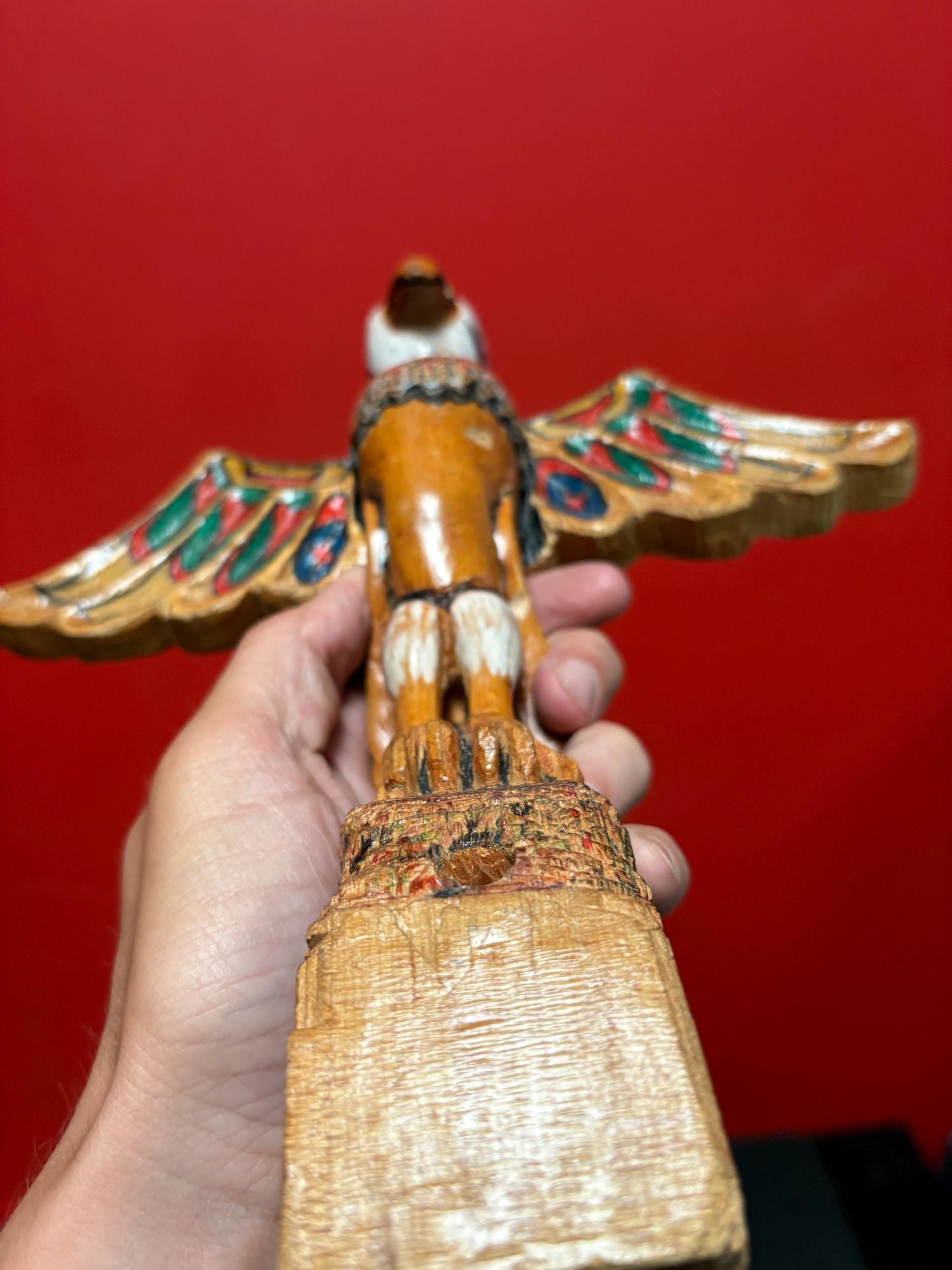 Fabulous older primitive indigenous first nations Pacific Northwest coast Eagle totem pole - 11 inches by 10 inches  rare and great value