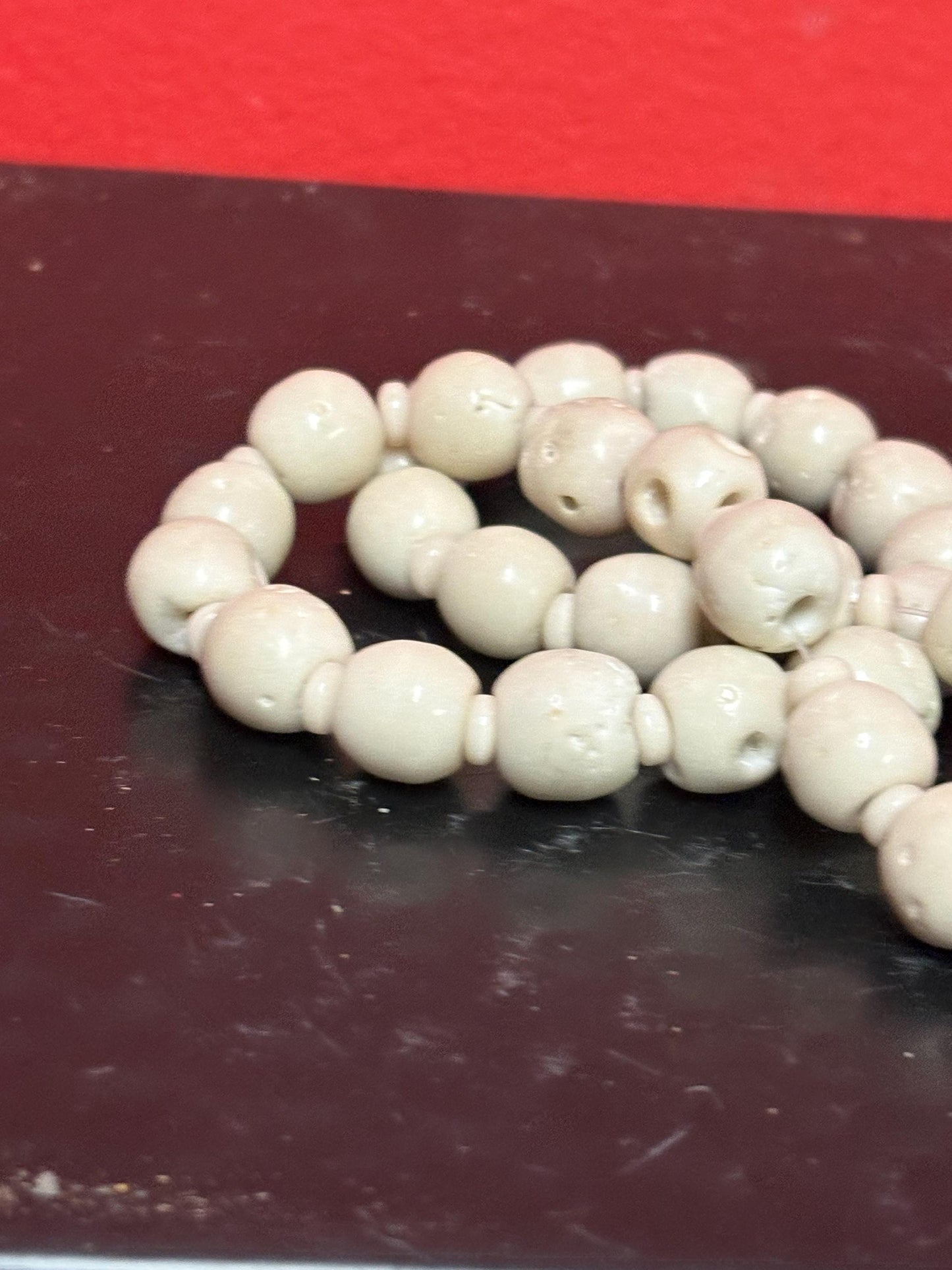 Beautiful early pottery bead necklace approximately 18 inches long and could be restrung -very unique and cool