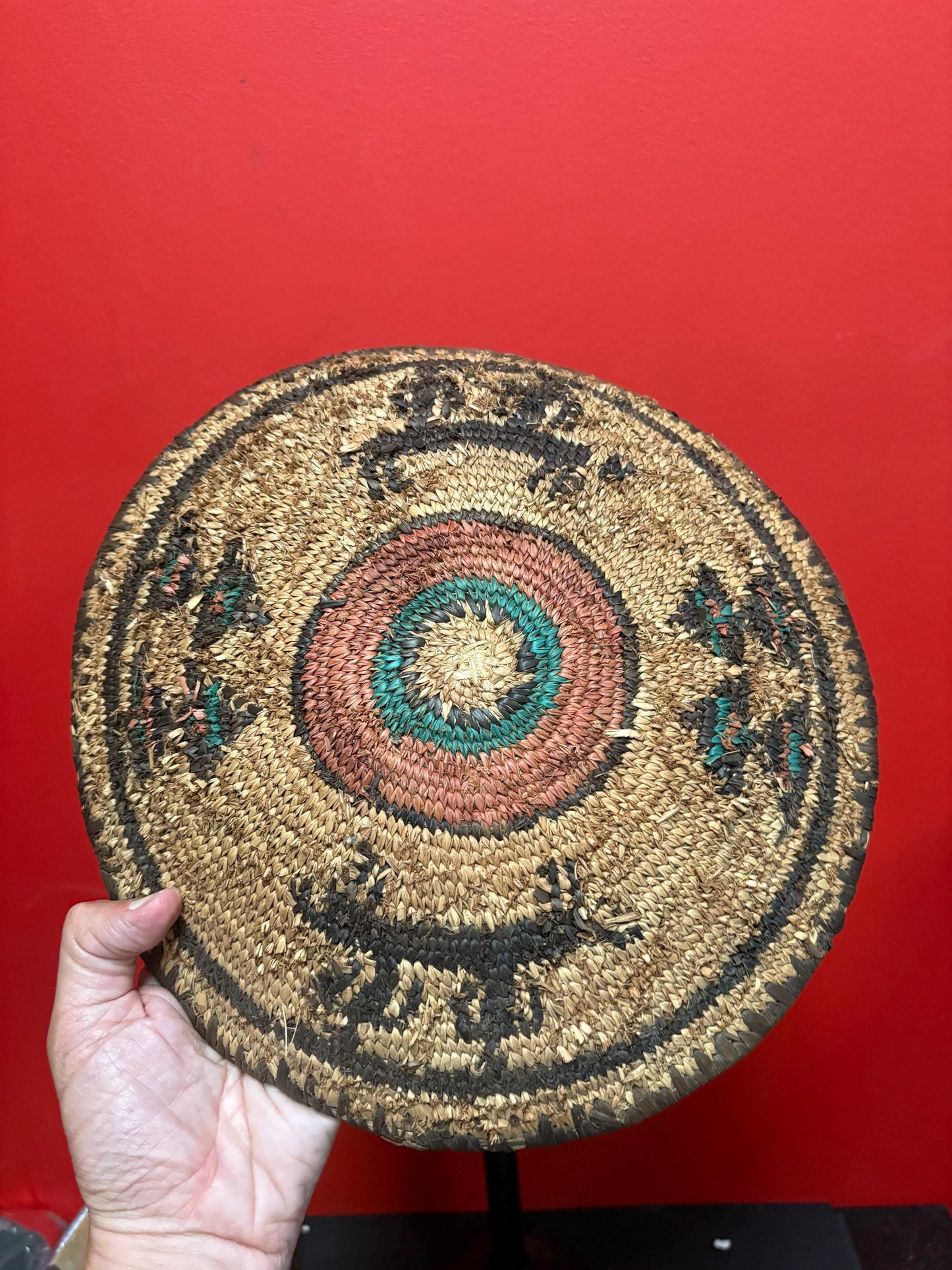 Very rare antique Navajo weaved basket bowl in amazing condition great imagery 12 inches across