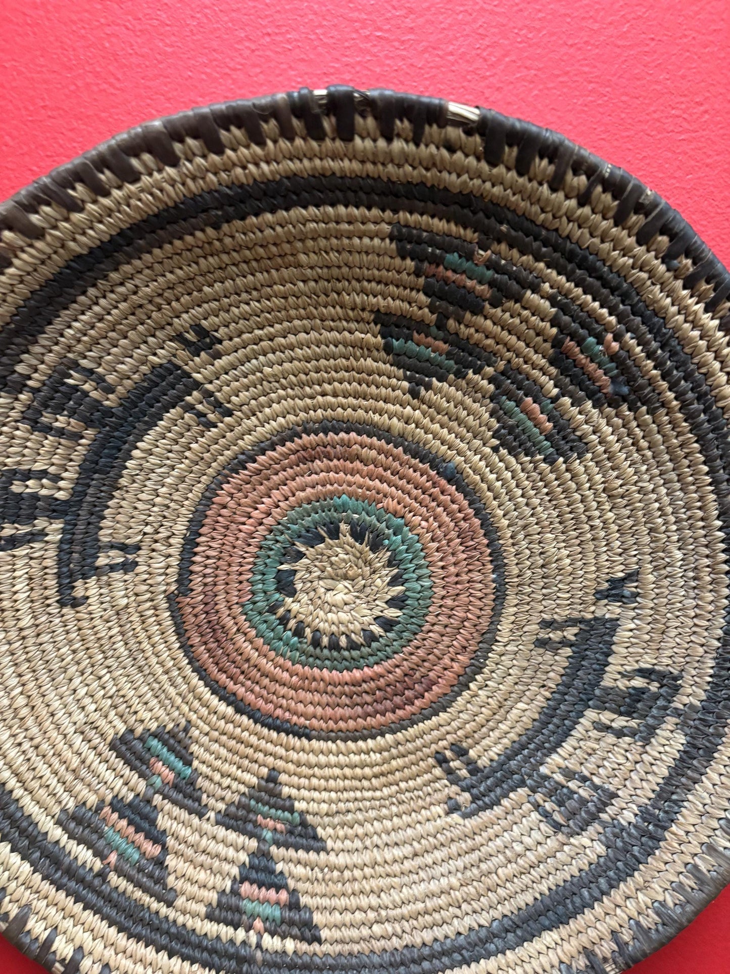 Very rare antique Navajo weaved basket bowl in amazing condition great imagery 12 inches across