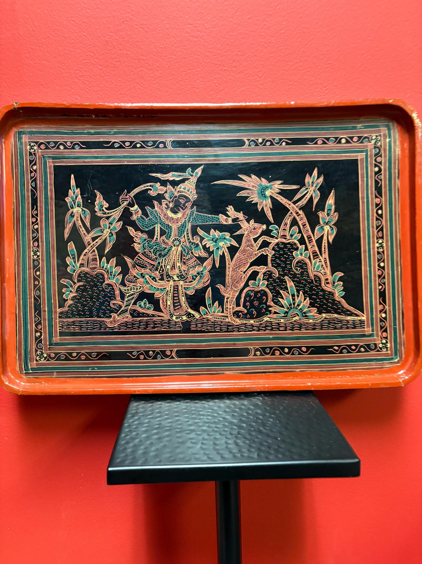 Fabulous antique Burmese lacquer tray in wonderful condition  18 x 12 inches  incredible to use or gift