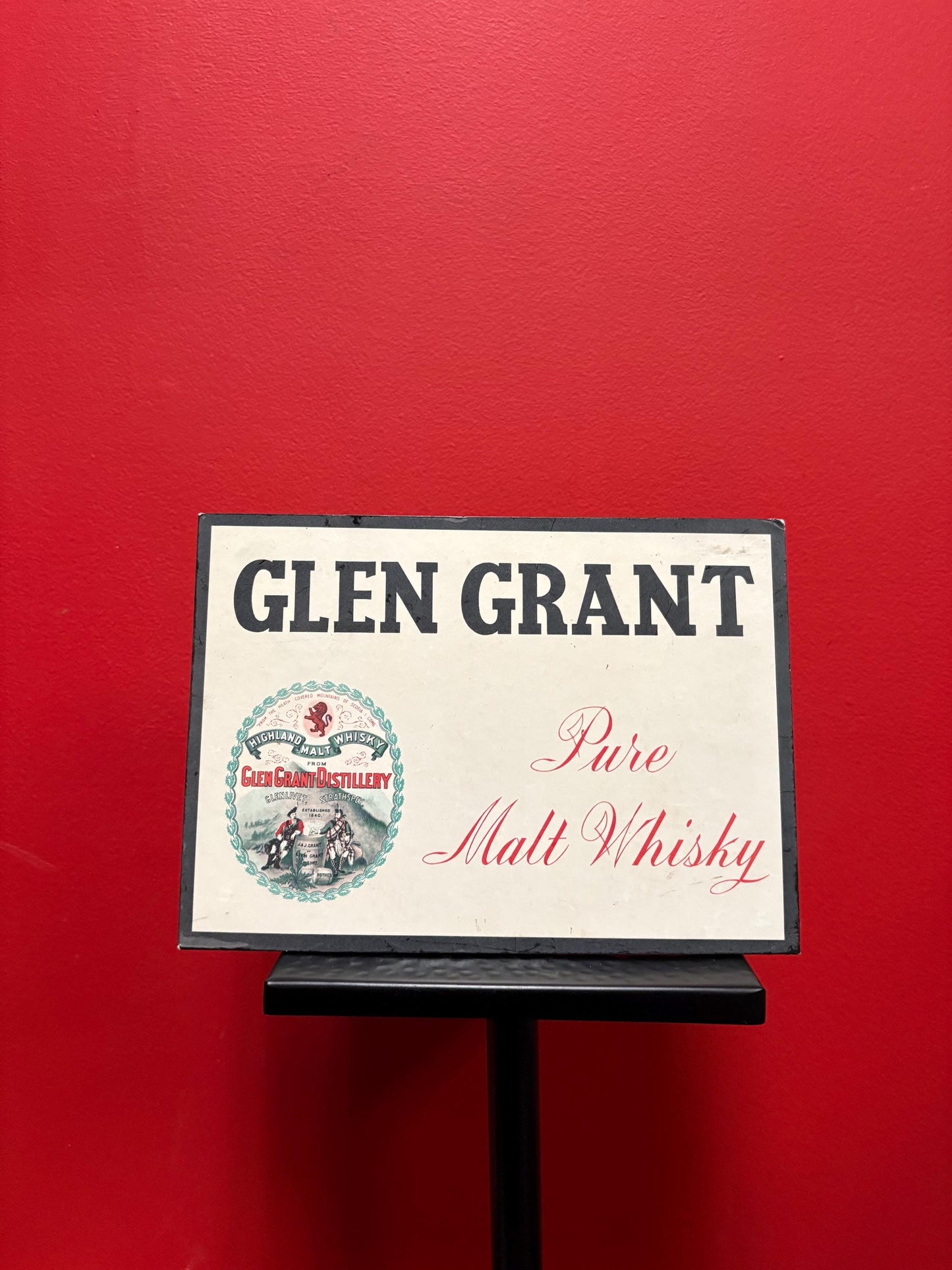 Beautiful Scottish Glen Grant pure whiskey cardboard advertising sign in great condition hangs or stands - 10 x 7 inches