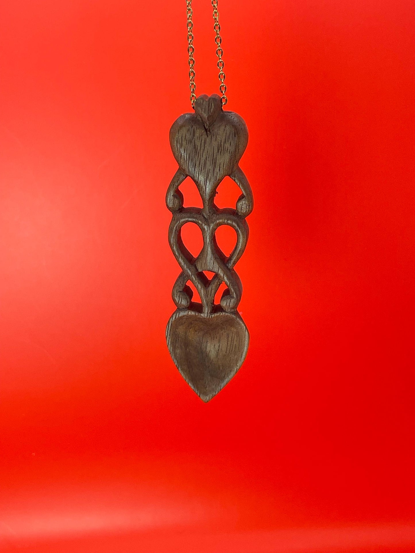 Small Wooden Heart Spoon Necklace Gold Tone Chain Included