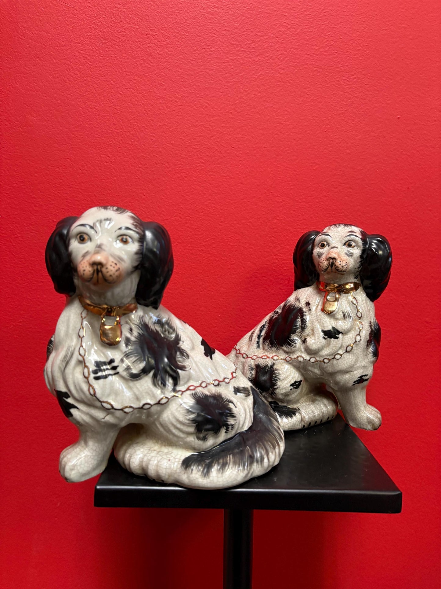 Beautiful 10 inch antique Staffordshire English spaniel dogs in mint condition  lovely subject and unusual  great pair