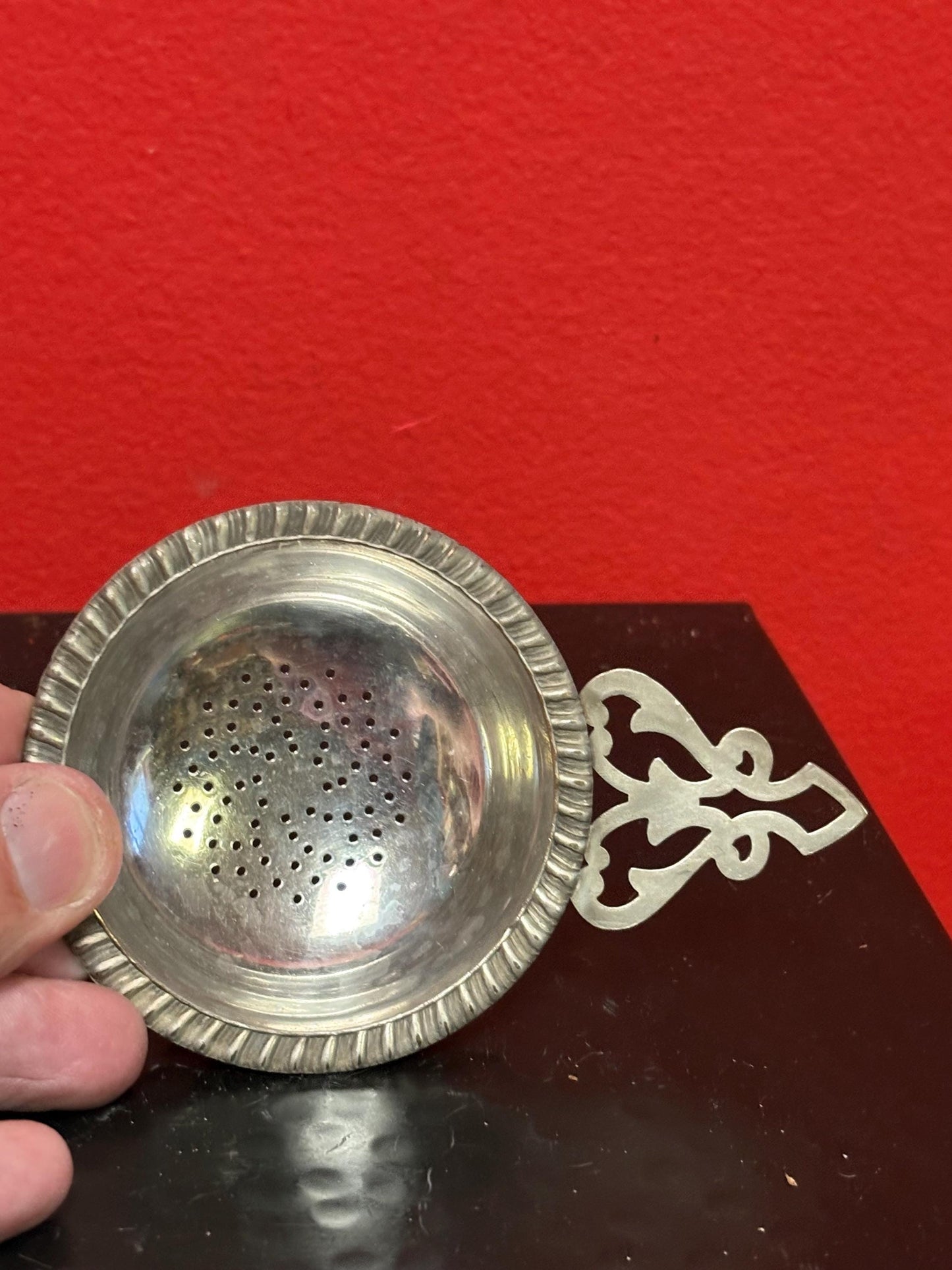 Lovely four inch silver plated English tea strainer  great gift