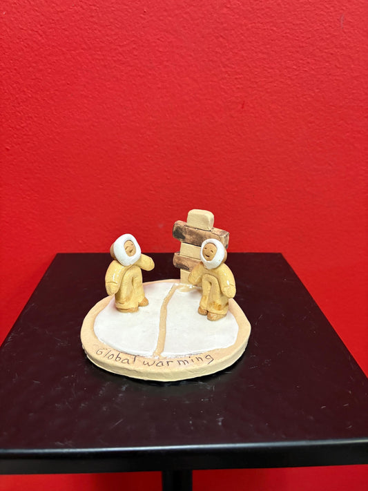 Beautiful Canadian indigenous Inuit signed clay statue of Eskimo and Inukshuk handmade  approx 3  high  perfect condition  great gift