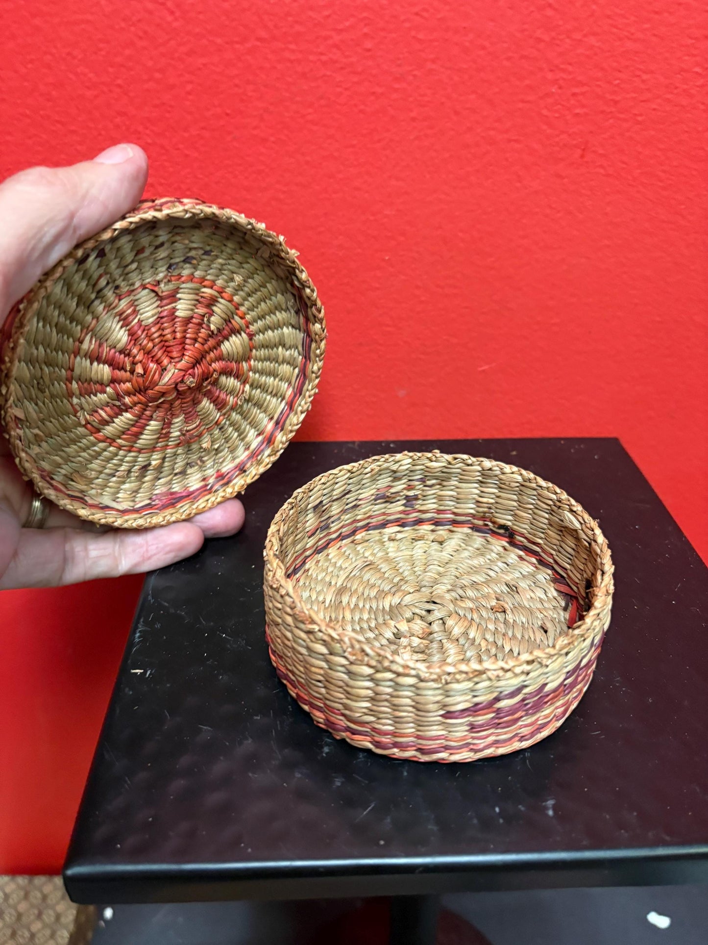 Lovely indigenous woven basket box  good condition - 4  inches by 2 high  great value